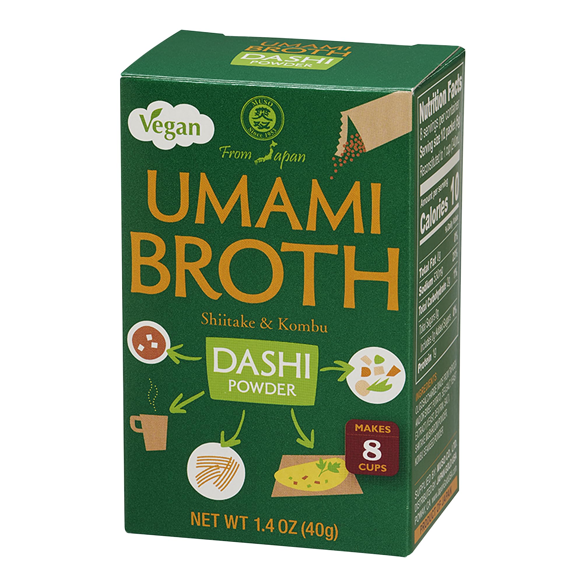 Muso From Japan - Umami Broth Dashi Powder, Vegan - 1.4oz, 4 Sachets (Pack of 1)