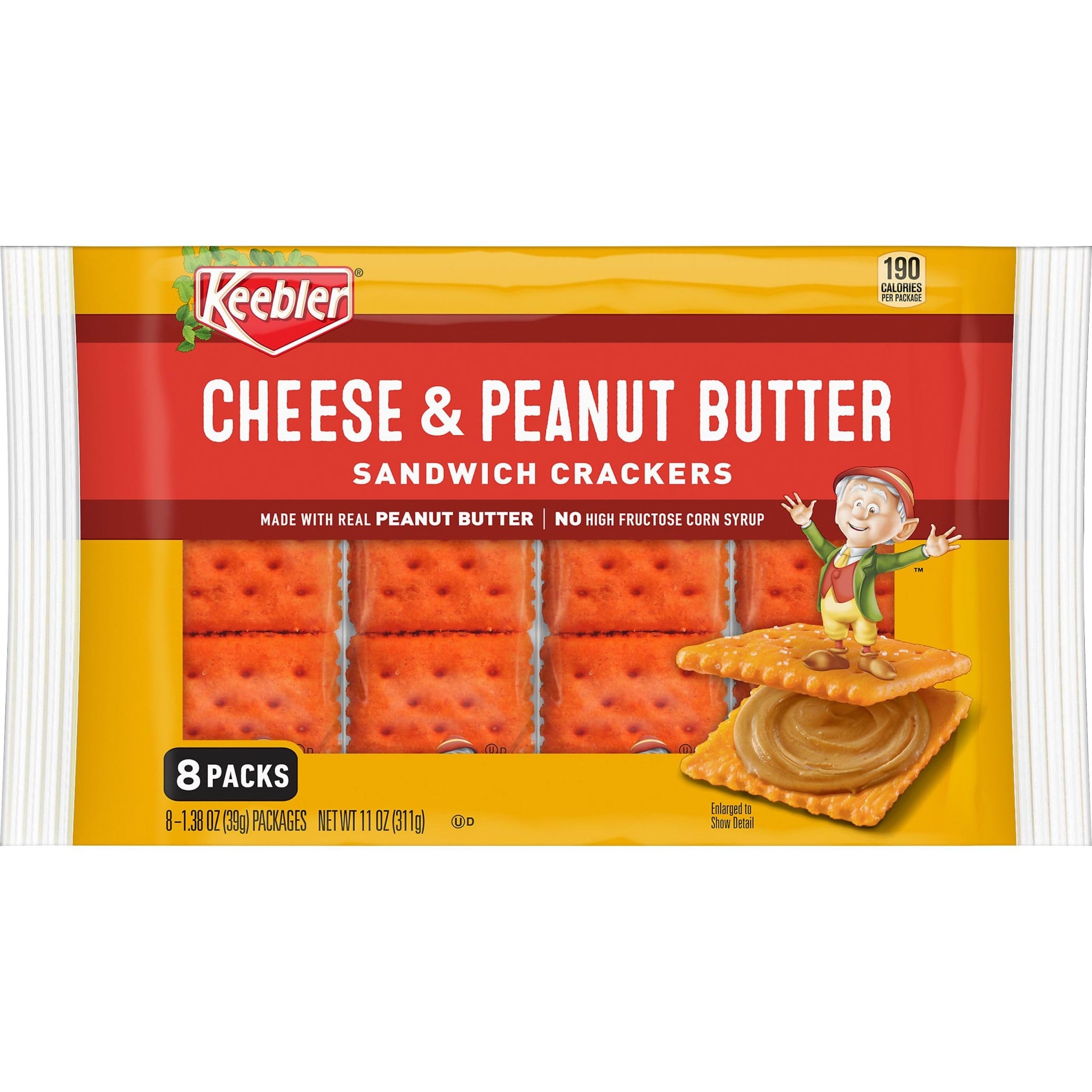 Keebler Sandwich Crackers, Single Serve Snack Crackers, Lunch Snacks, Cheese and Peanut Butter, 11oz Tray (8 Packs)