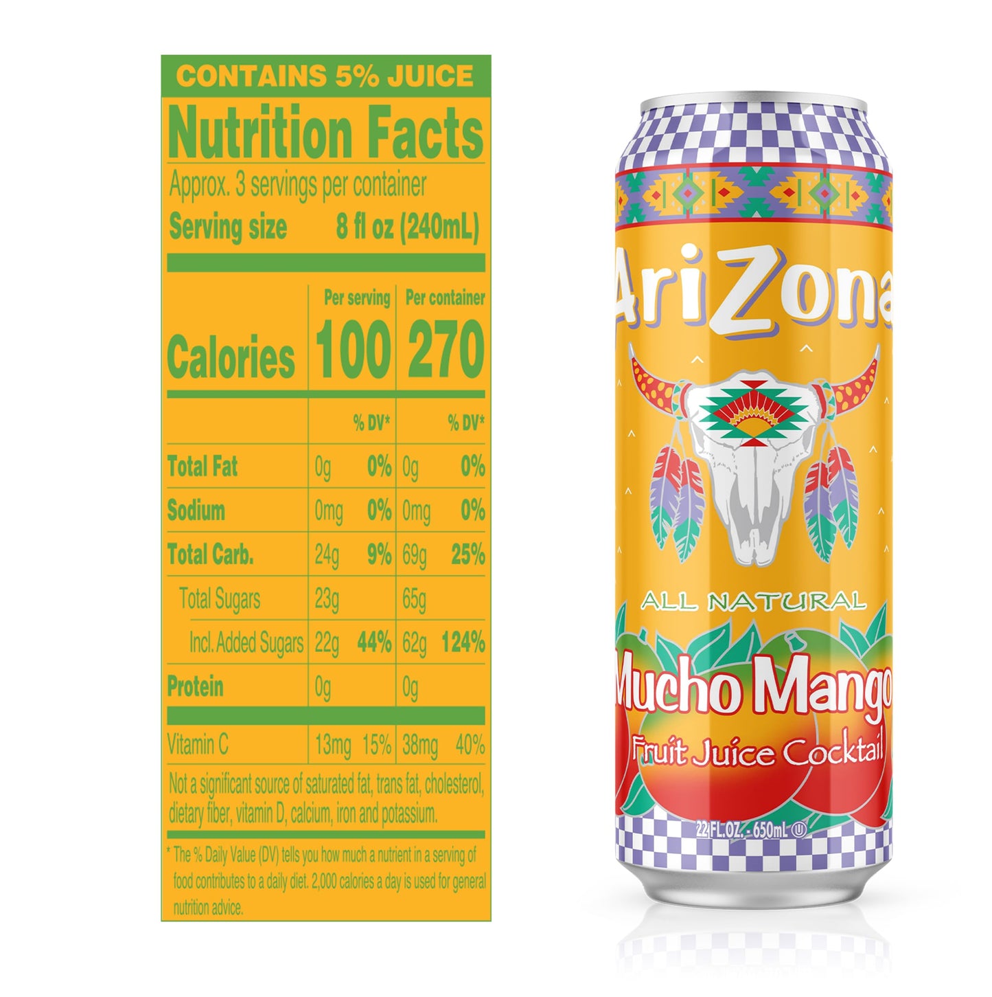 AriZona Mucho Mango Juice Cocktail - Big Can, 22 Fl Oz (Pack of 24)