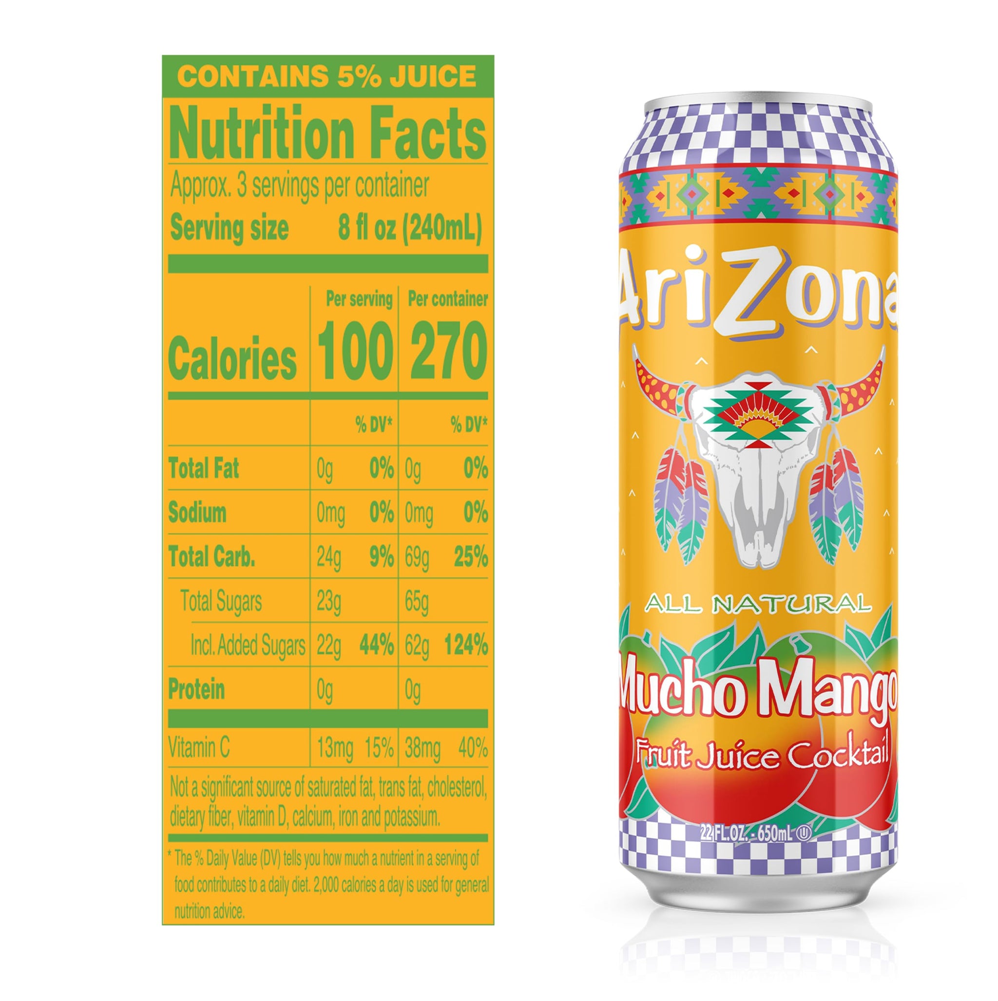 AriZona Mucho Mango Juice Cocktail - Big Can, 22 Fl Oz (Pack of 24)