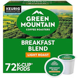 Green Mountain Coffee Roasters Breakfast Blend, Single-Serve Keurig K-Cup Pods, Light Roast Coffee Pods, 72 Count