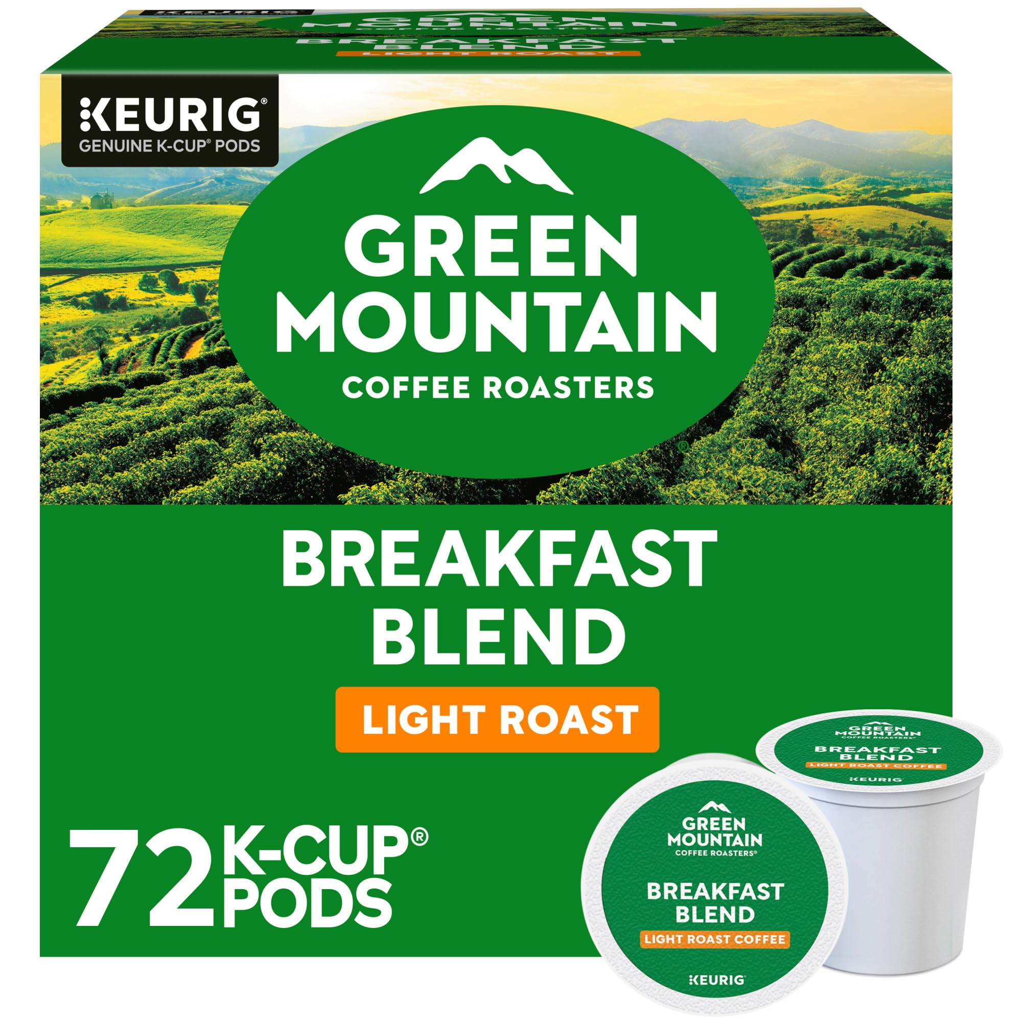 Green Mountain Coffee Roasters Breakfast Blend, Single-Serve Keurig K-Cup Pods, Light Roast Coffee Pods, 72 Count