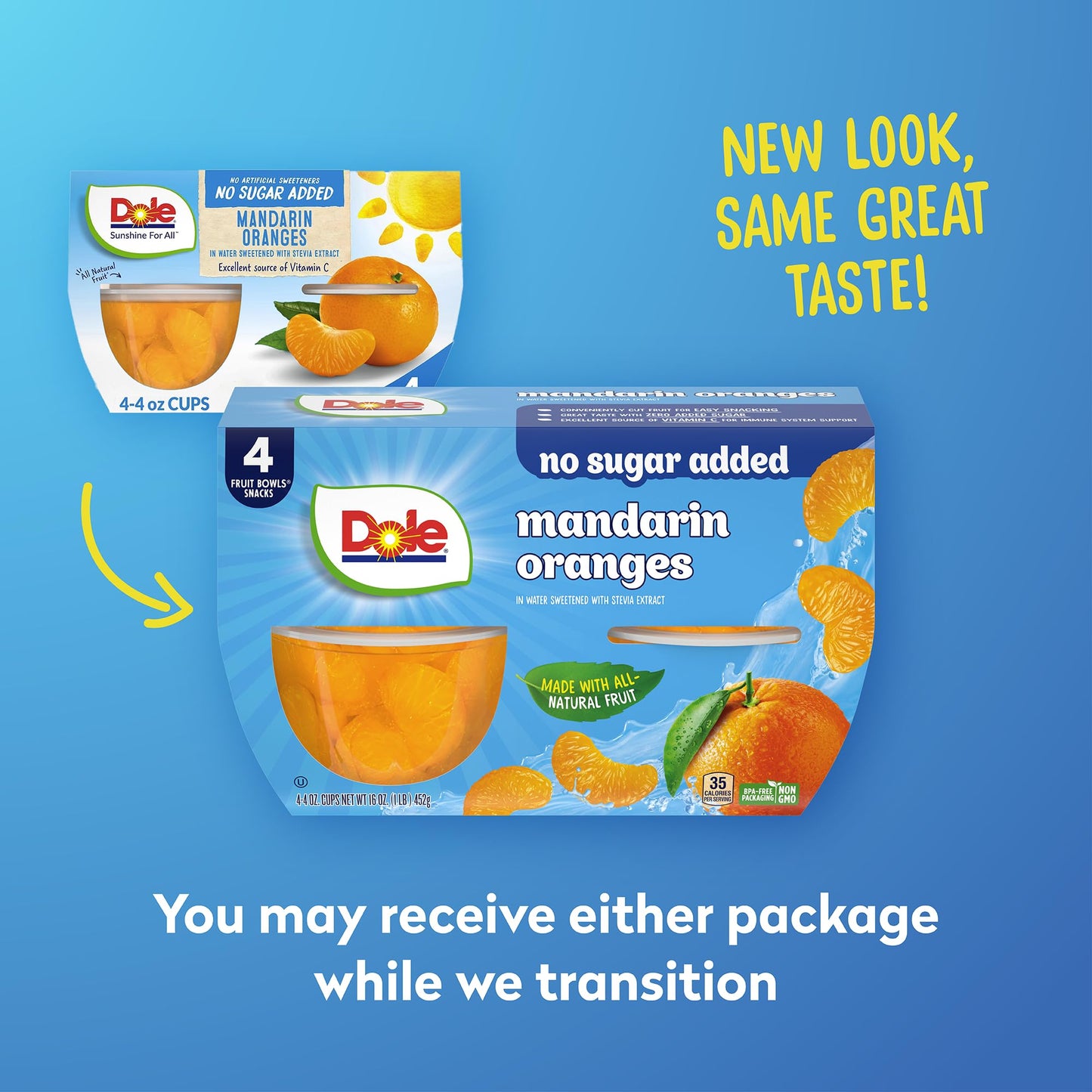 Dole Mandarin Oranges with No Sugar Added^^ - Dole Fruit Bowls Snacks - 4 oz Fruit Bowls - 4 Pack