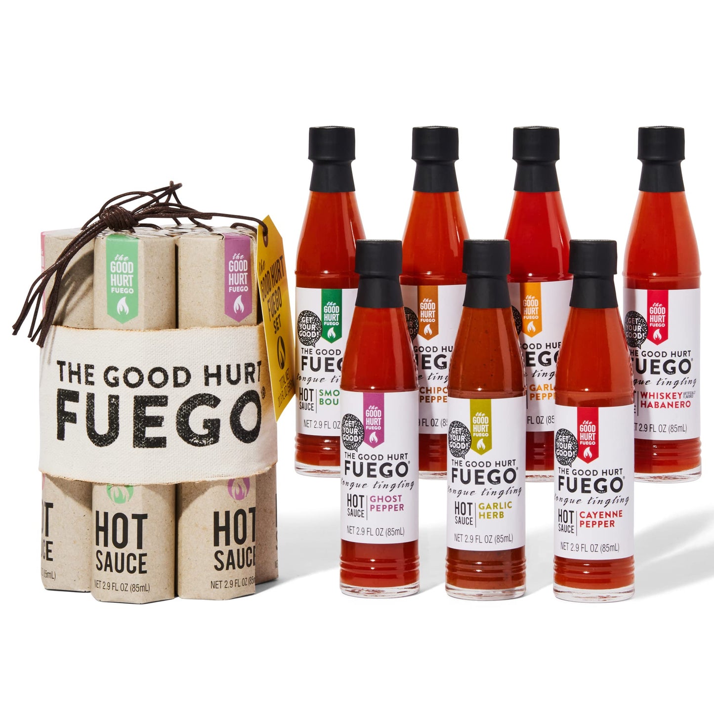 The Good Hurt Fuego, Hot Sauce Sampler Gift Set in Original Packaging, Flavors Includes Habanero, Ghost Pepper, Smoky Bourbon, Hot Sauce Variety Pack