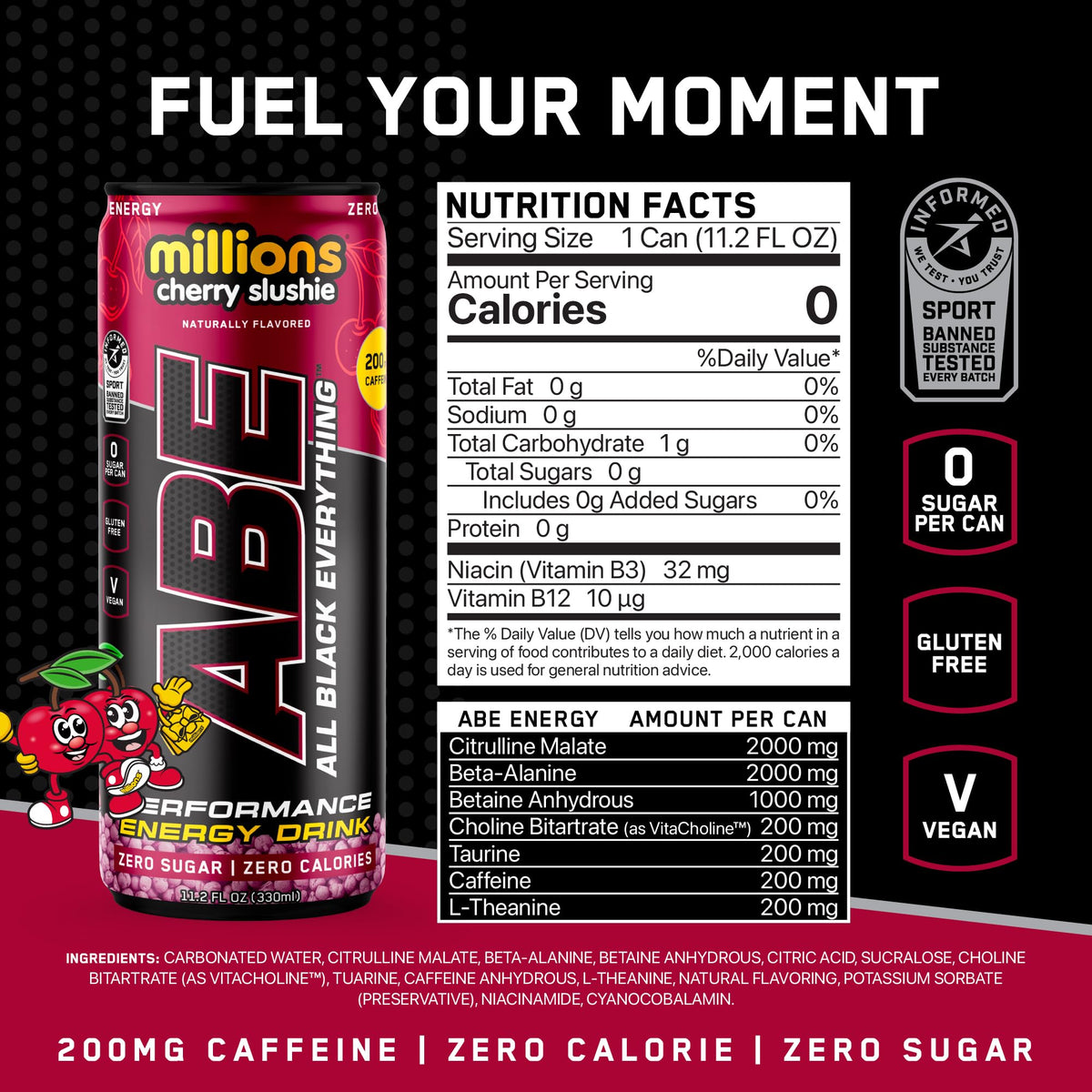 All Black Everything Performance Energy Drink | Zero Calories, Sugar Free | 200mg Caffeine | Beta Alanine & Citrulline | Pre-Workout Sport Drink