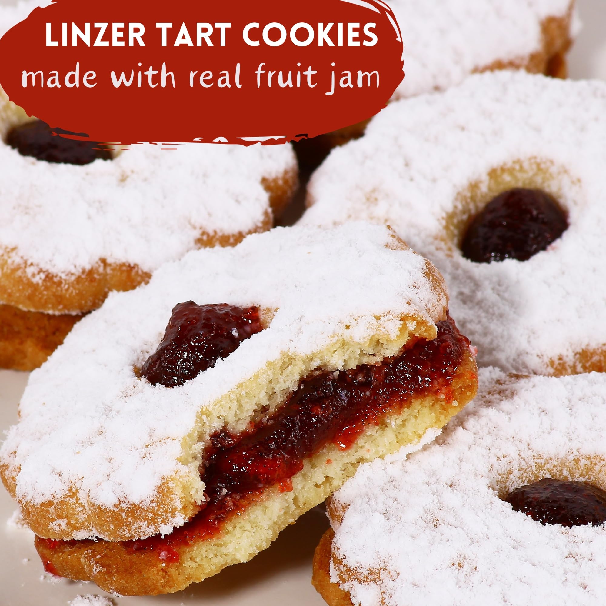 Linzer Cookies [10 Count] | Shortbread Cookies Individually Wrapped | Christmas Food Gift for Mom, Dad, Colleagues & Friends | Kosher, Dairy Free, Nut