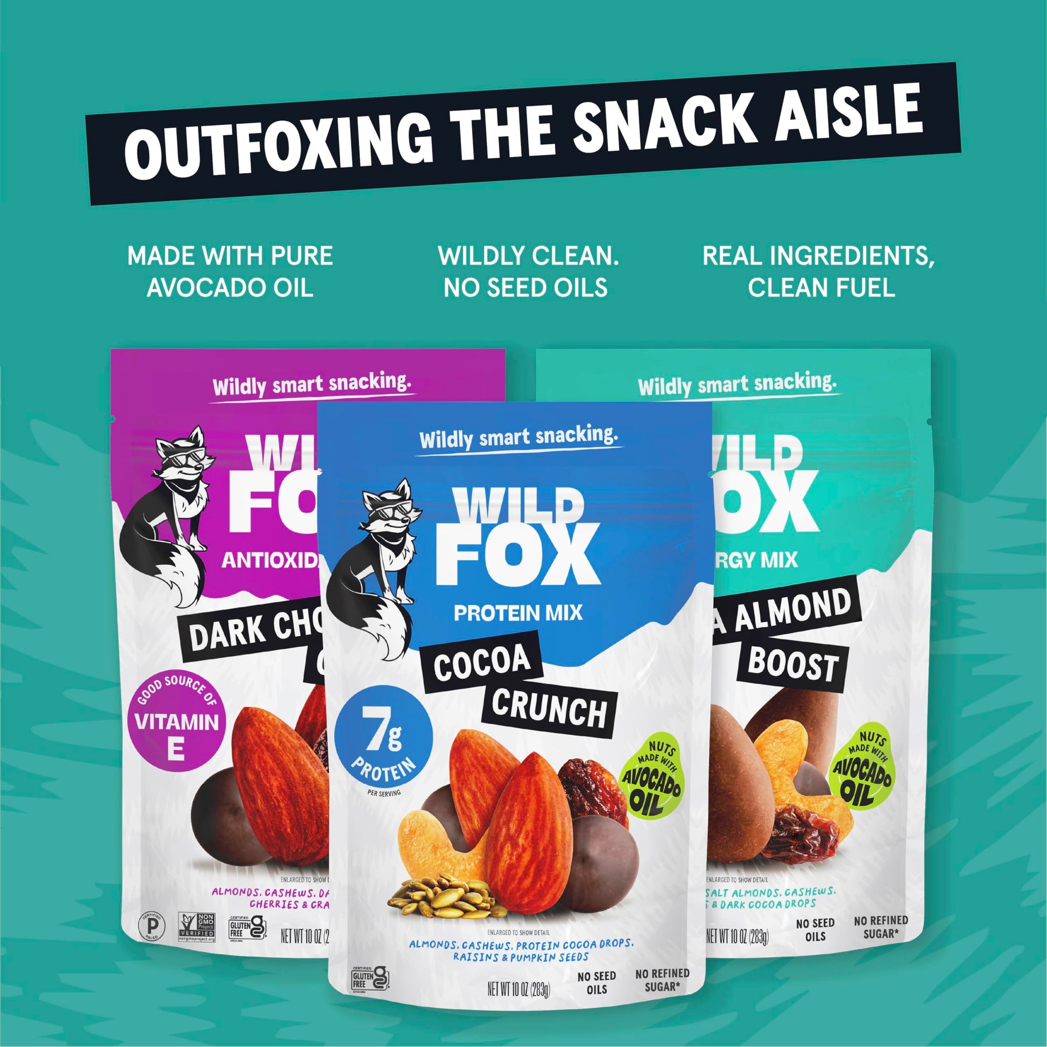 Wild Fox Trail Mix - Healthy Plant-Based Snack Made With Pure Avocado Oil And No Refined Sugar Or Seed Oils Ideal For Vegan Gluten-Free And Paleo