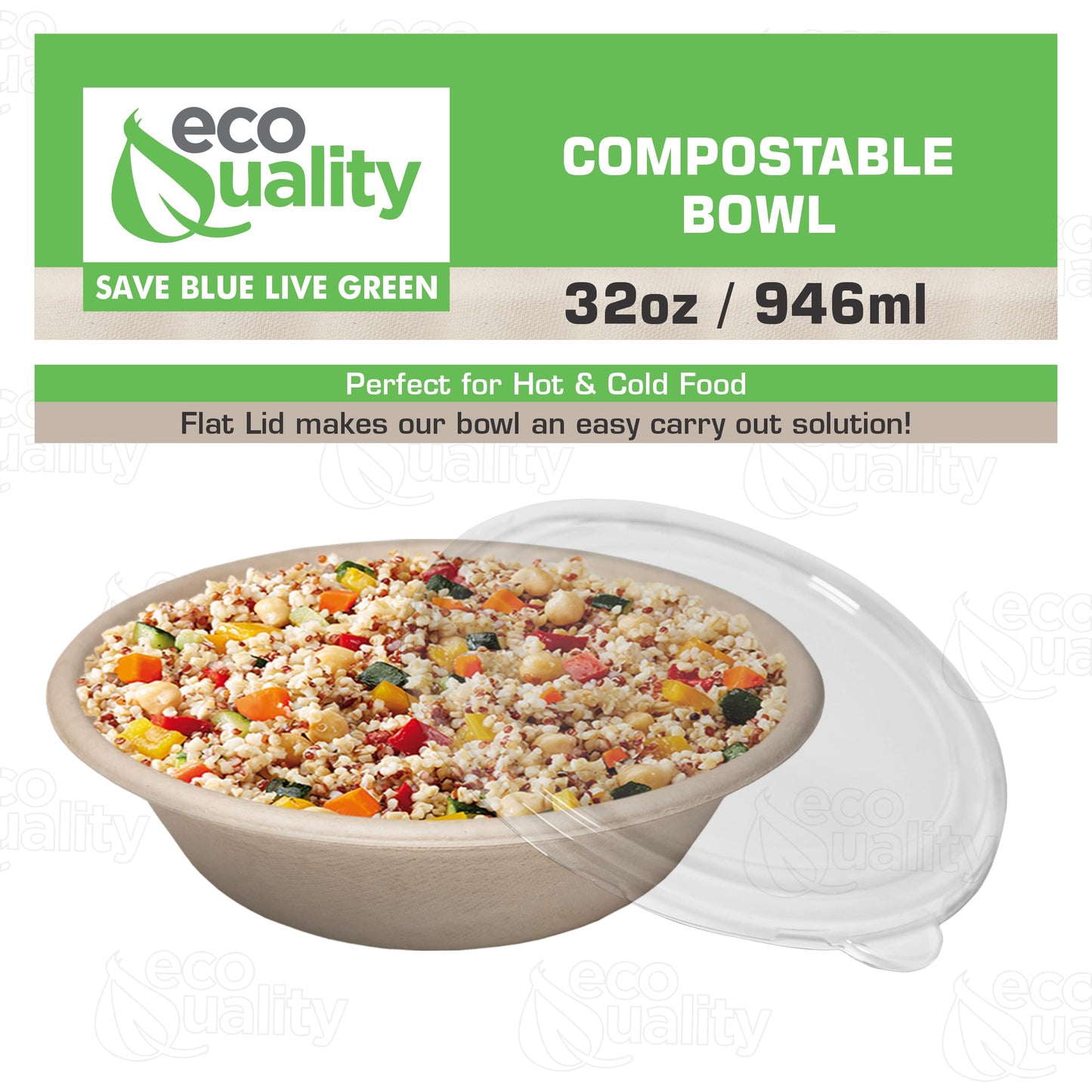 [25 Pack] 32 oz Round Disposable Compostable Paper Bowls with Lids Heavy-Duty, Eco-Friendly Natural Bagasse Unbleached, Heat Resistant, 100%