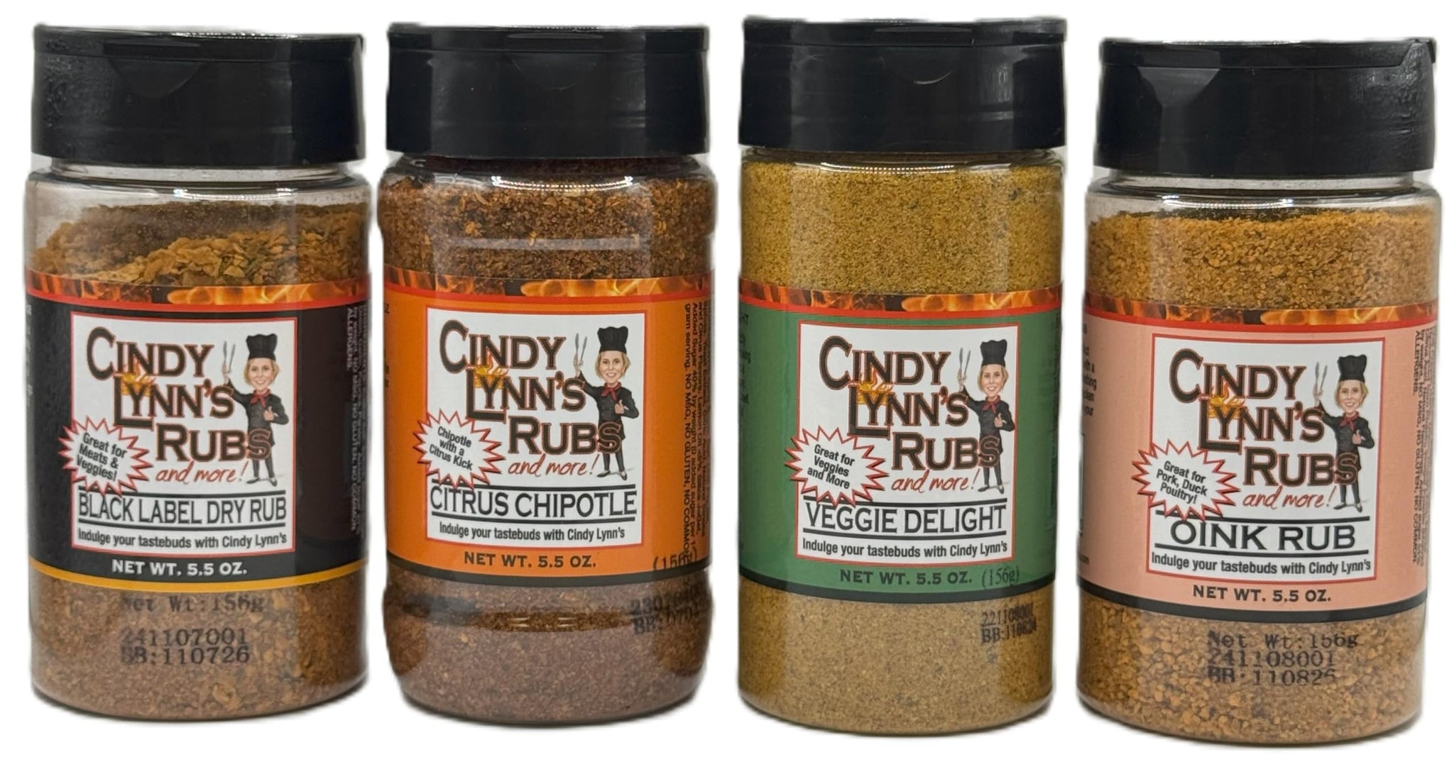 Cindy Lynn's Sweet & Savory Dry Rub & Seasoning Variety Pack - 4-Pack our Most Savory and Sweet Flavors- Black Label, Citrus Chipotle, Veggie Delight