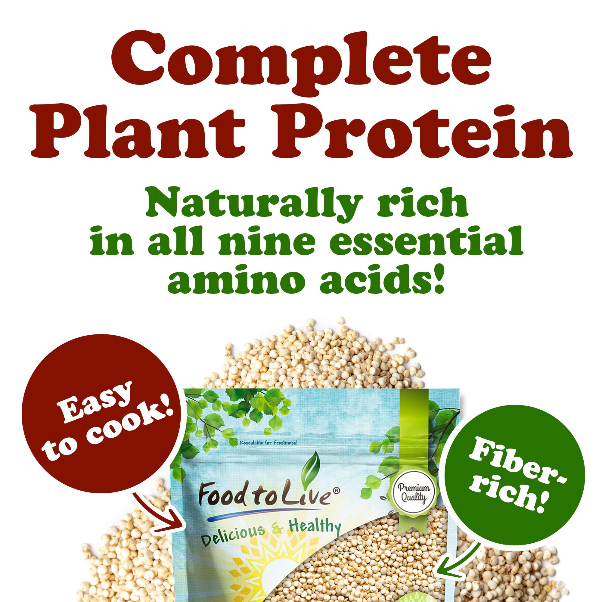 Food to Live White Quinoa, 12 Ounces- All Natural Whole Grain, Perfect for Salads, Soups, Quick and Easy to Cook, Meal Prep, Rice Substitute, Vegan, Kosher, Bulk