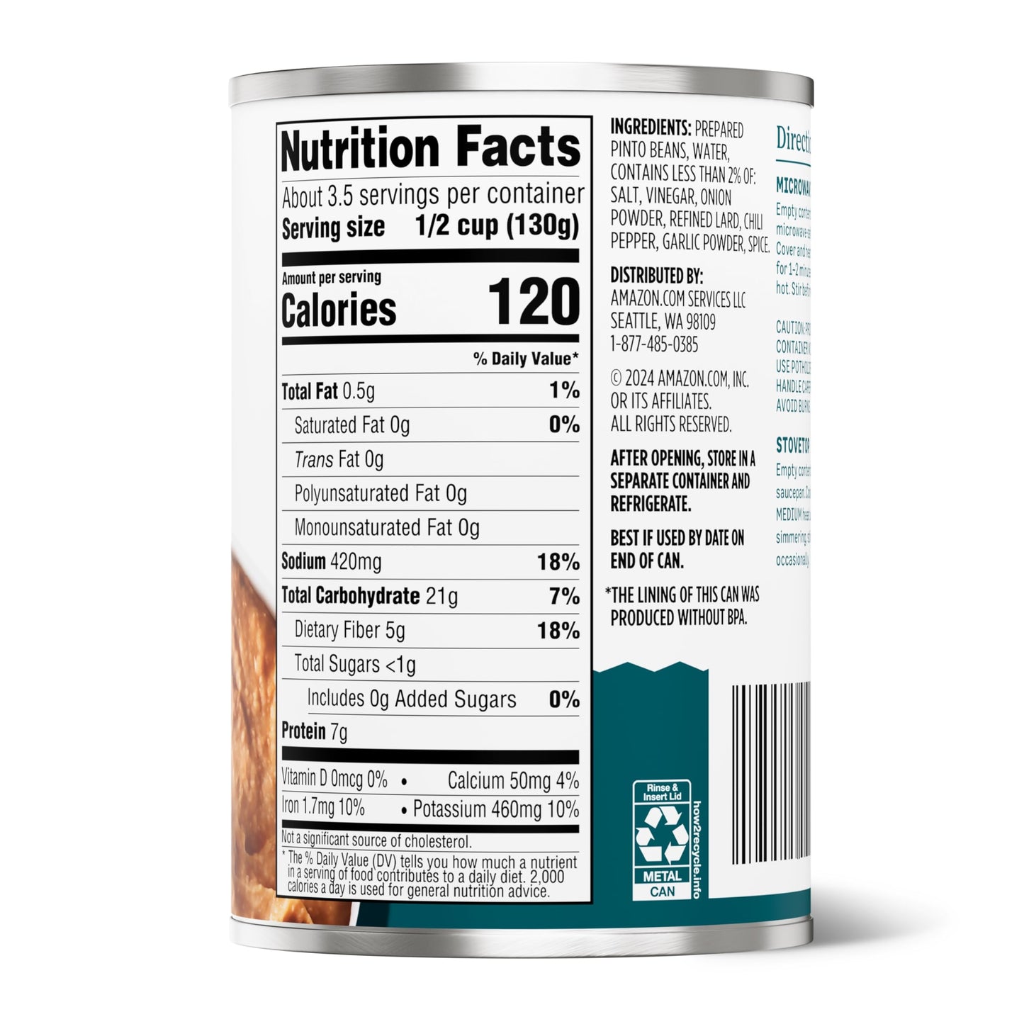 Amazon Grocery, Canned Traditional Refried Beans, 16 Oz