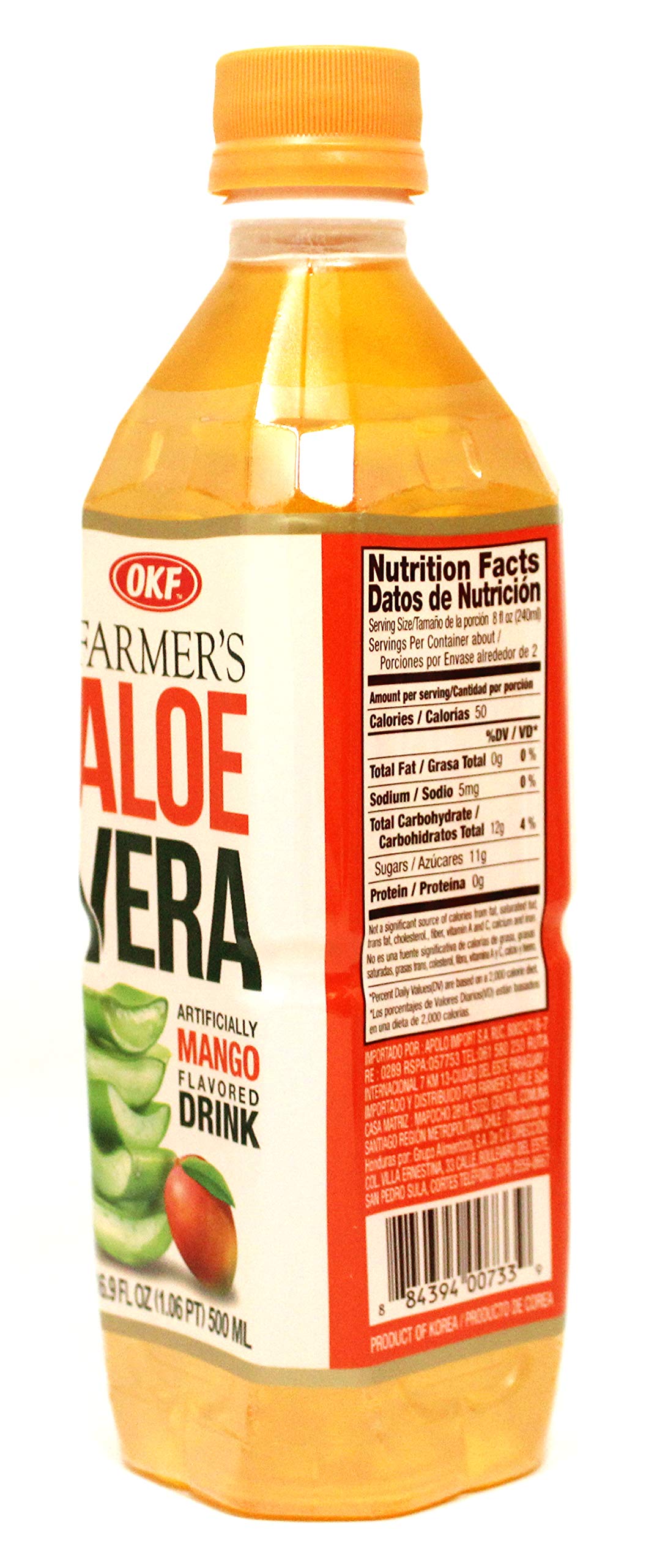 OKF Farmer's Aloe Vera Drink, Mango, 16.9 Fluid Ounce (Pack of 12)