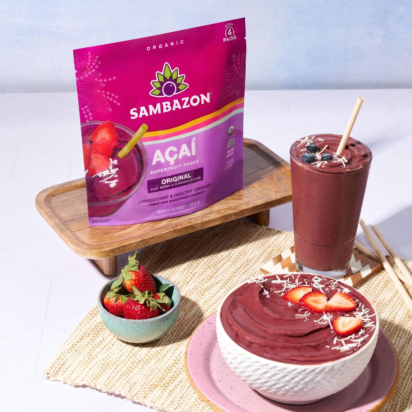 Sambazon Acai Berry and Guarana Smoothie Superfruit Pack, 14.1 Ounce, 4 Count
