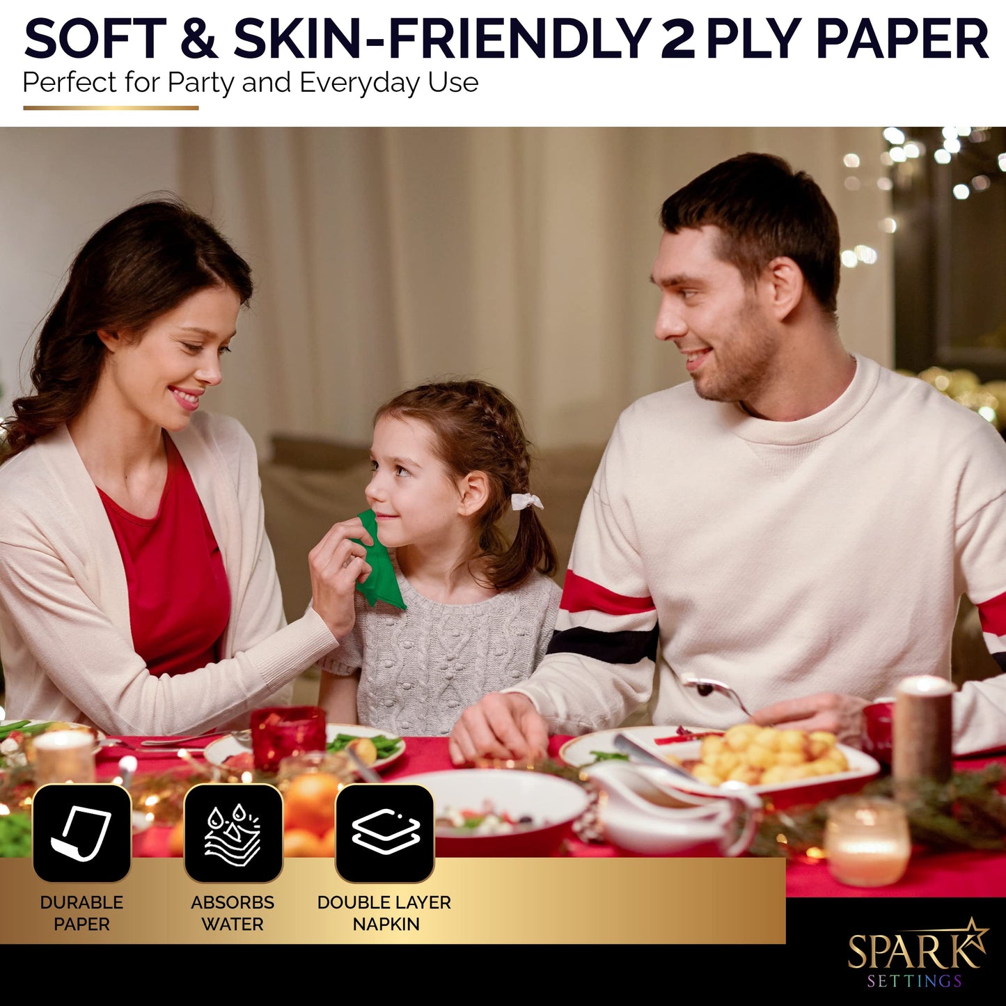 Dinner Napkins Disposable Guest Towels, Red Green Gold Beverage Napkins Soft and Absorbent Paper Napkins Dinner Size for Party, Wedding, 8” x 4.5” 2
