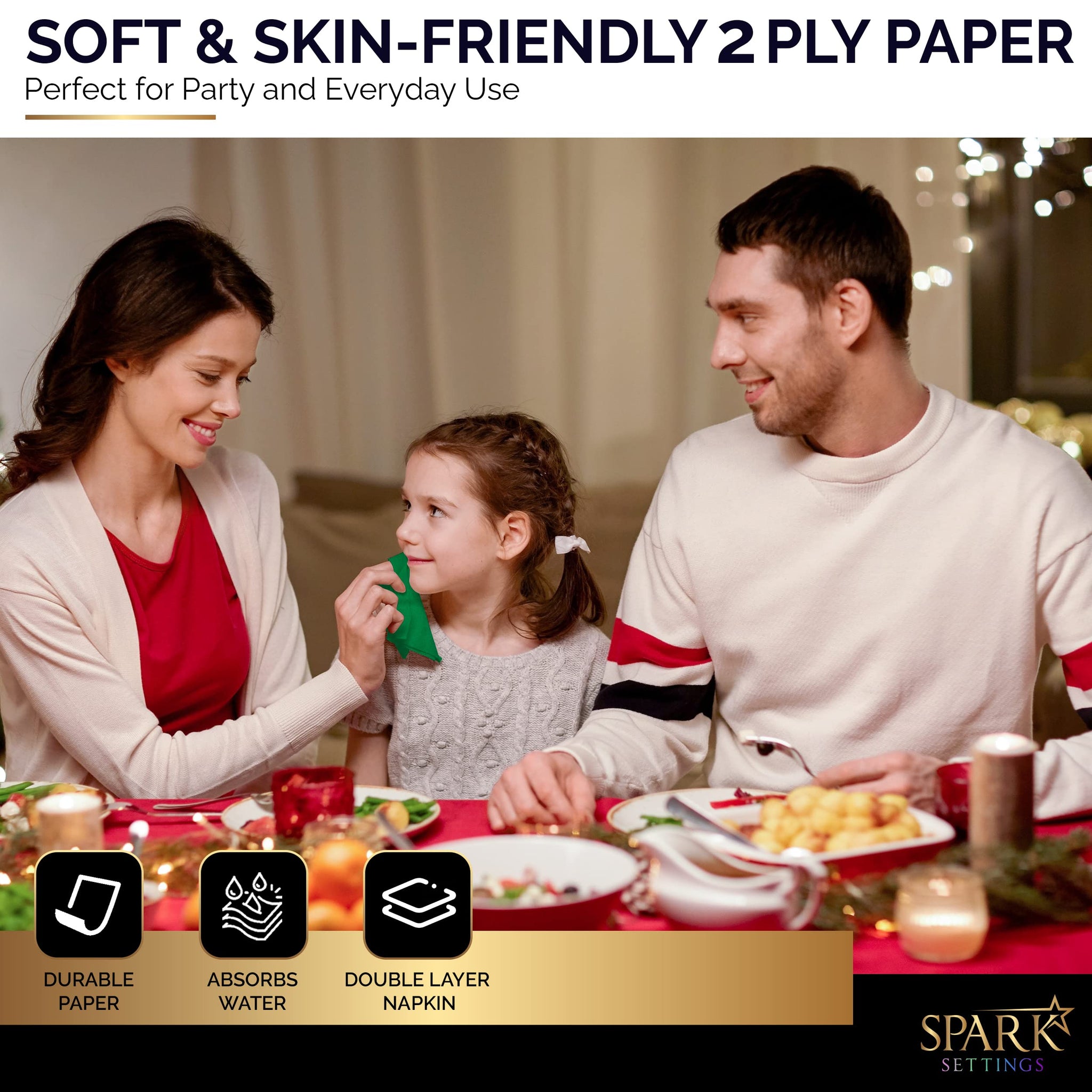 Dinner Napkins Disposable Guest Towels, Red Green Gold Beverage Napkins Soft and Absorbent Paper Napkins Dinner Size for Party, Wedding, 8” x 4.5” 2
