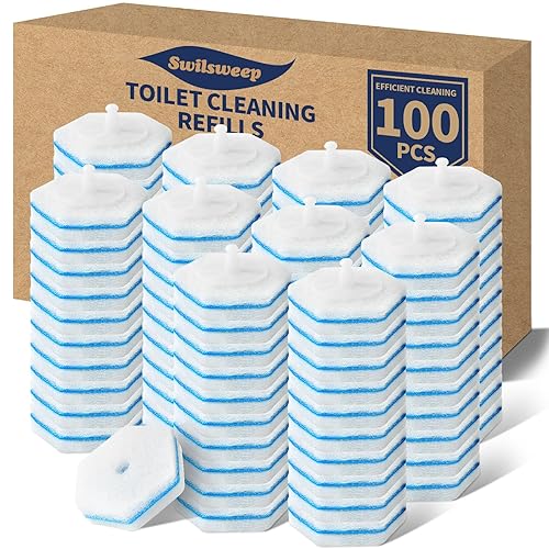Swilsweep 100 Count Toilet Bowl Wand Refills, Disposable Toilet Cleaner Refills, Disposable Wand Heads Compatible with Clorox and the Most Toilet