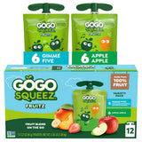 GoGo squeeZ Applesauce and Fruit Puree Variety Pack, Apple & Gimme Five!, 3.2 oz (Pack of 12), Unsweetened Fruit Snacks for Kids, Gluten Free, Nut