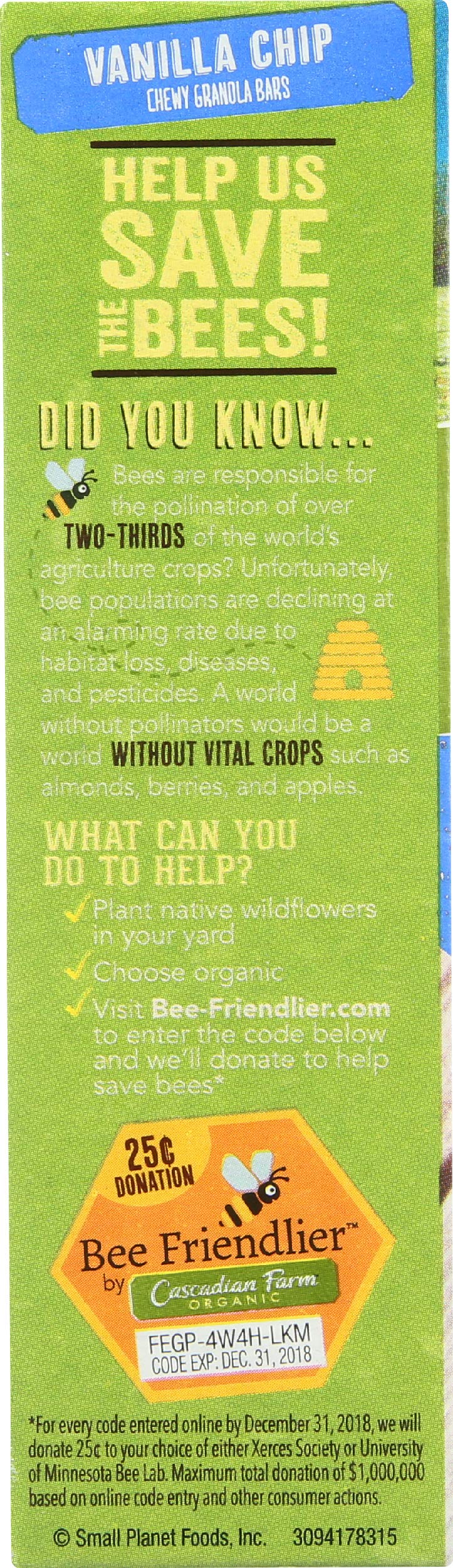 Cascadian Farm, Bar Granola Vanilla Chip Organic, 1.2 Ounce, 6 Pack