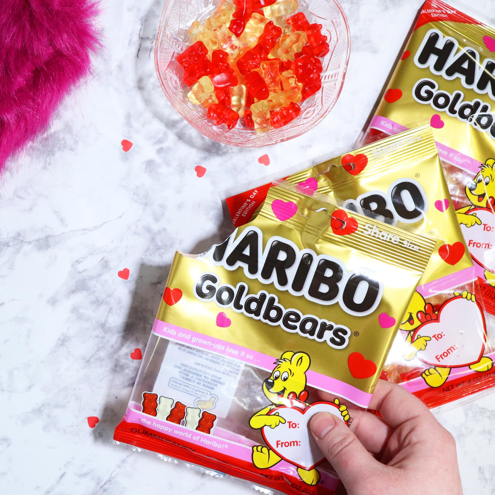 Haribo Valentine's Day Gummy Goldbears, Assorted Fruit Flavors, Seasonal Candy Gift with To/From Section, 4 Ounces (Pack of 3)