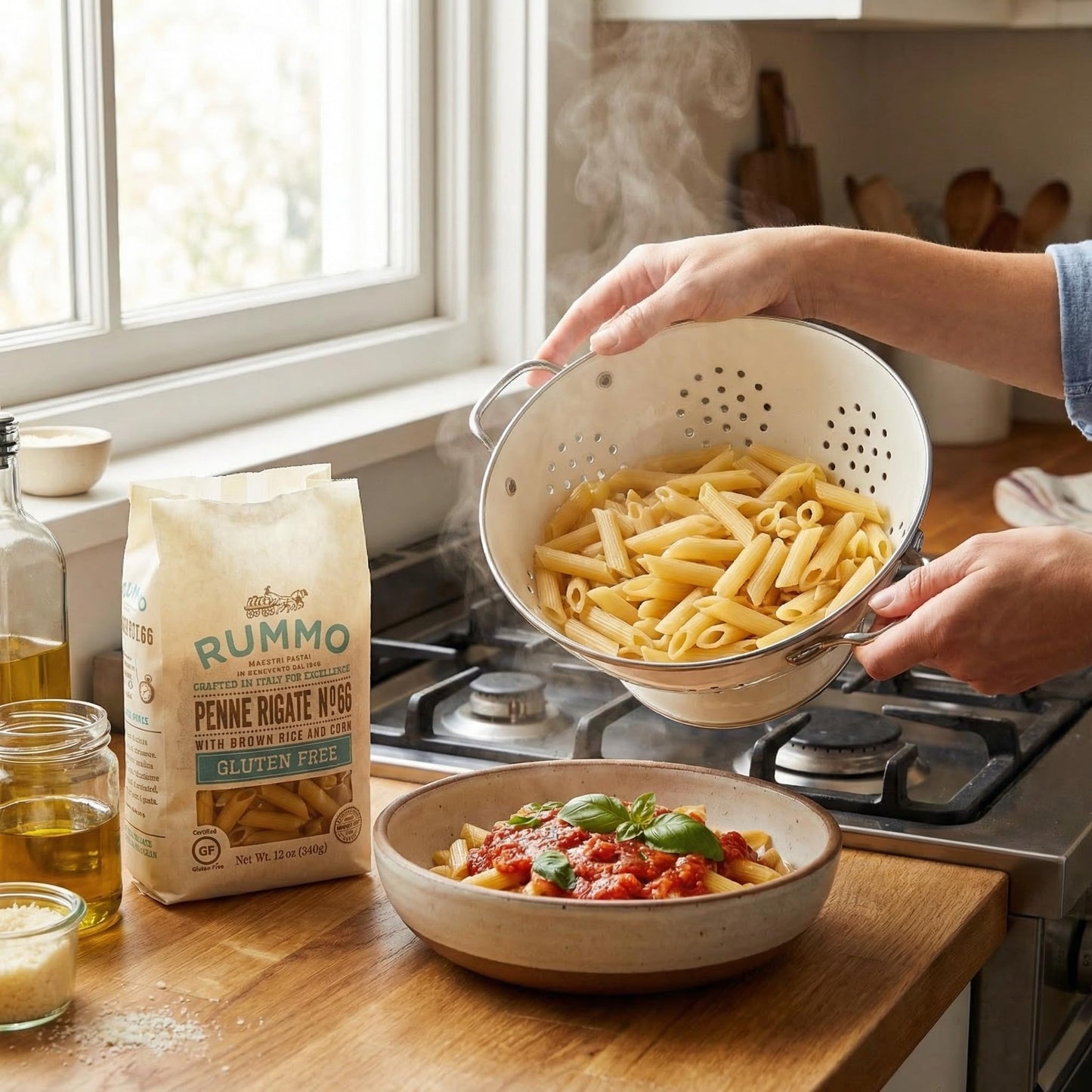 Rummo Penne Rigate - 12 OZ - Corn & Rice Pasta for Family Dinners & Baked Pasta Dishes - Traditional Italian Style - Classic Cut - Dry Pantry Pack
