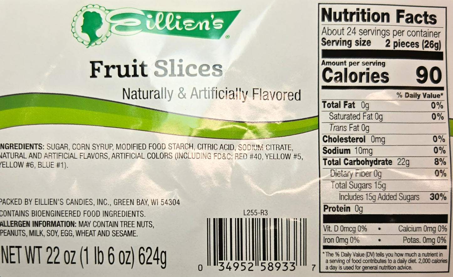 Eillien's Fruit Slices Candy, Assorted Lemon, Lime, Orange, Grape and Cherry Flavors, 22 oz