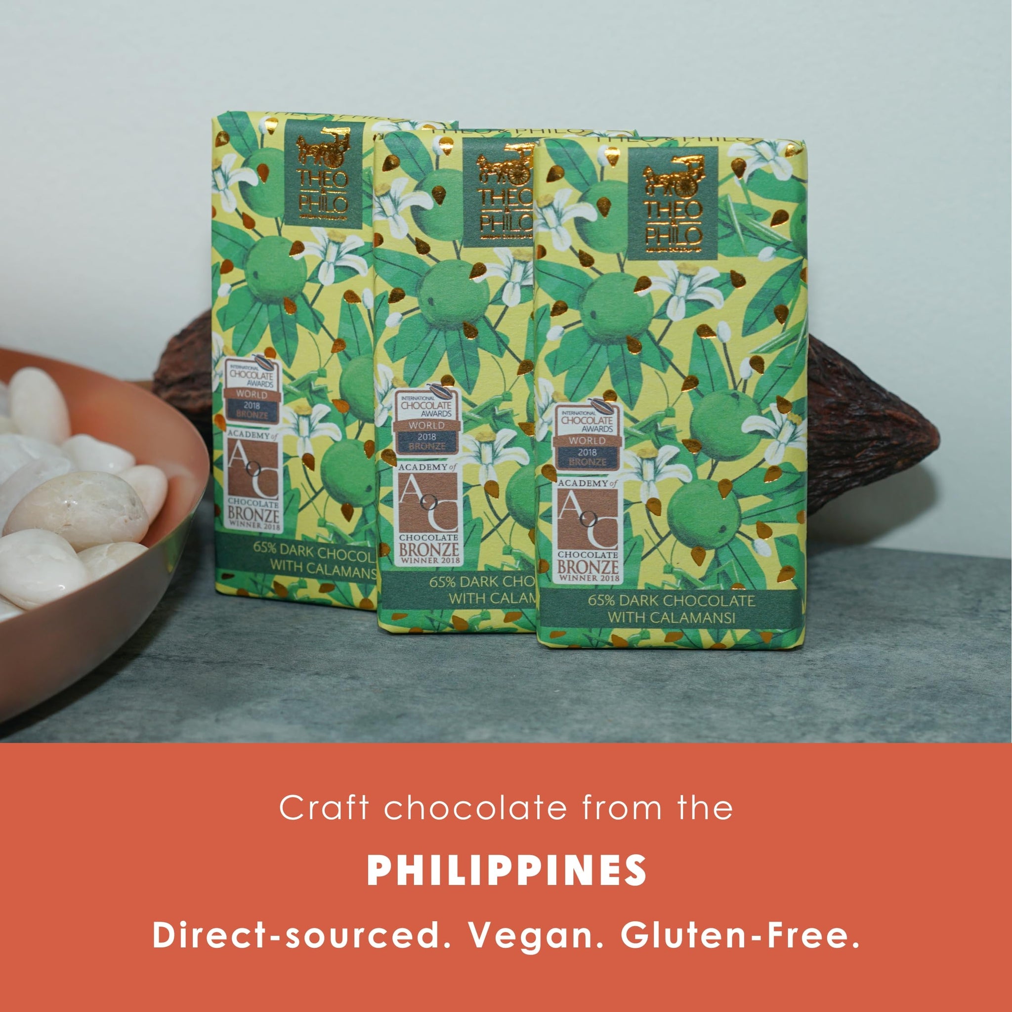Theo & Philo Calamansi 65% Dark Chocolate 3 Pack - Filipino Chocolate - Bean-to-Bar, Direct Sourced, Made at Origin, Single Origin, Woman Owned, BIPOC