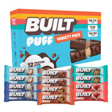 BUILT Bar Puff Protein Bars - Variety Pack - 15-17g Protein Snack Bars with Collagen - Calorie Conscious & Gluten Free - 12 Count, Variety May Vary