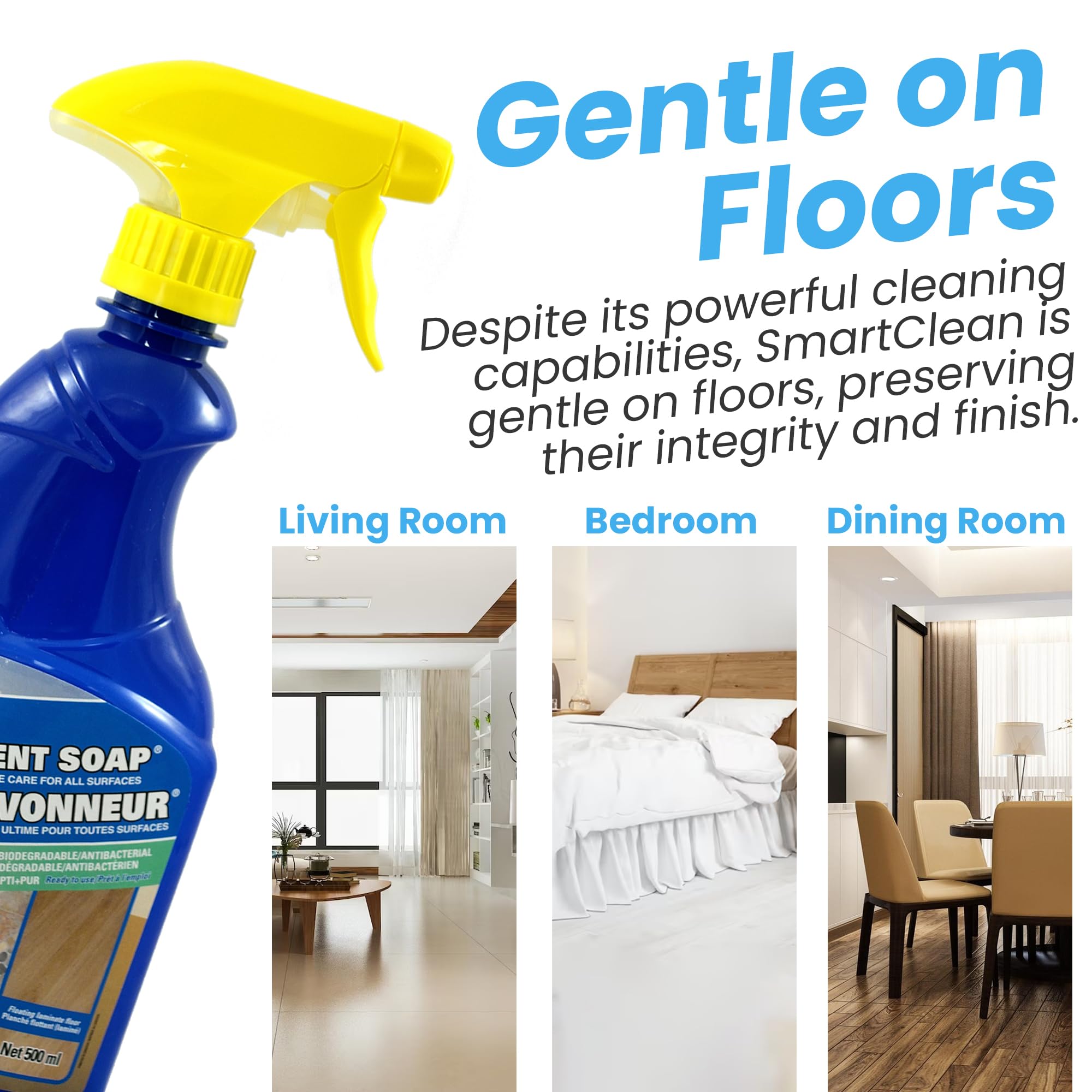 SURF PRO Floor Cleaner Spray for All Surfaces, no rinse ready to use formula, 500 ml, safe for wood vinyl ceramic tile and laminate, Intelligent Soap