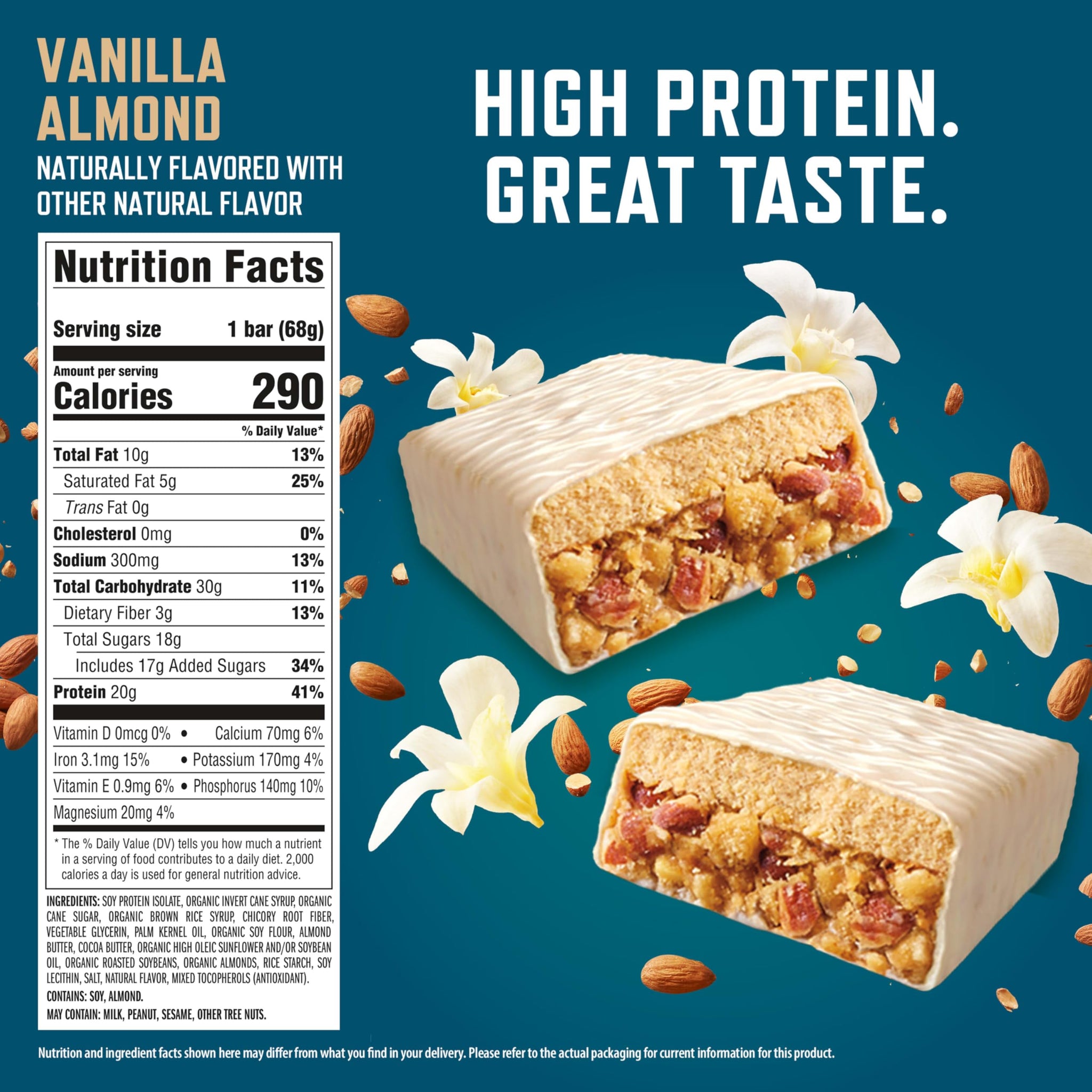 CLIF BUILDERS Protein Bars - Vanilla Almond Flavor - 20g Plant Based Protein - Gluten Free - Non-GMO - Low Glycemic - No Artificial Sweeteners - 2.4