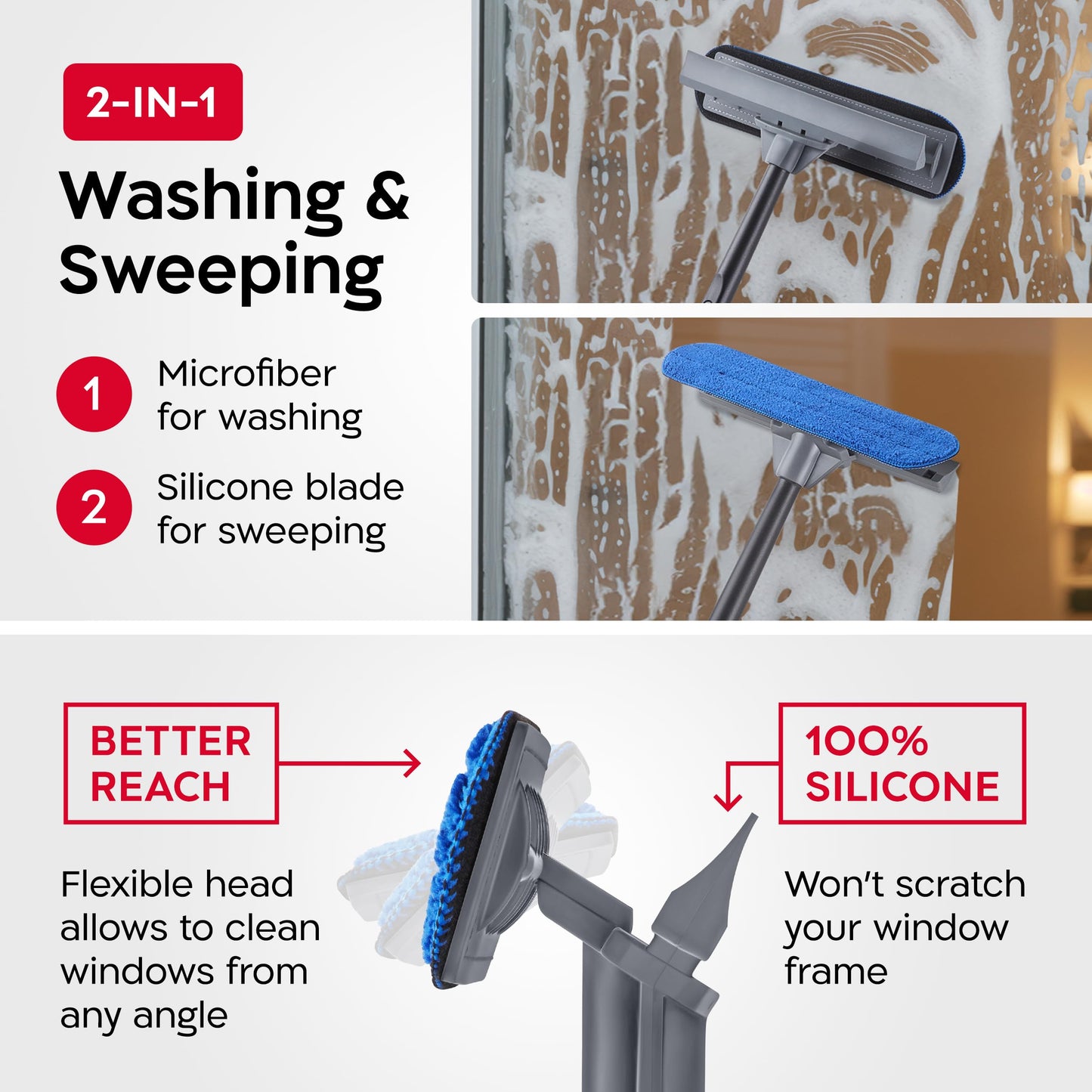 Tyroler Professional Window Squeegee with Extension Pole | 4.5-12.9ft Squeegee for Windows Cleaning | Outdoor Window Cleaner Tool, Windows Washing Kit