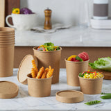 DealbyBox Disposable Kraft Paper Soup Cups with Lids, Paper Food Containers, Ice Cream Cups, To Go Bowls for Hot and Cold Food Combo Pack (250 Sets)