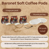 Baronet Coffee Pods [Dark Kenya AA-54 Pods] Single Cup Use for Senseo Machine - 3 Bags of 18 Single Serve 8 Gram, Regular Strength, Medium Roast [Dark