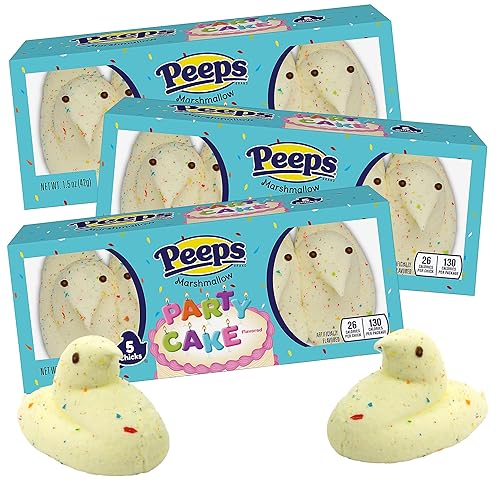 Birthday Party Cake Peeps, Marshmallow Chicks, Easter Basket Stuffers, 5 Count Chicks, Pack of 3