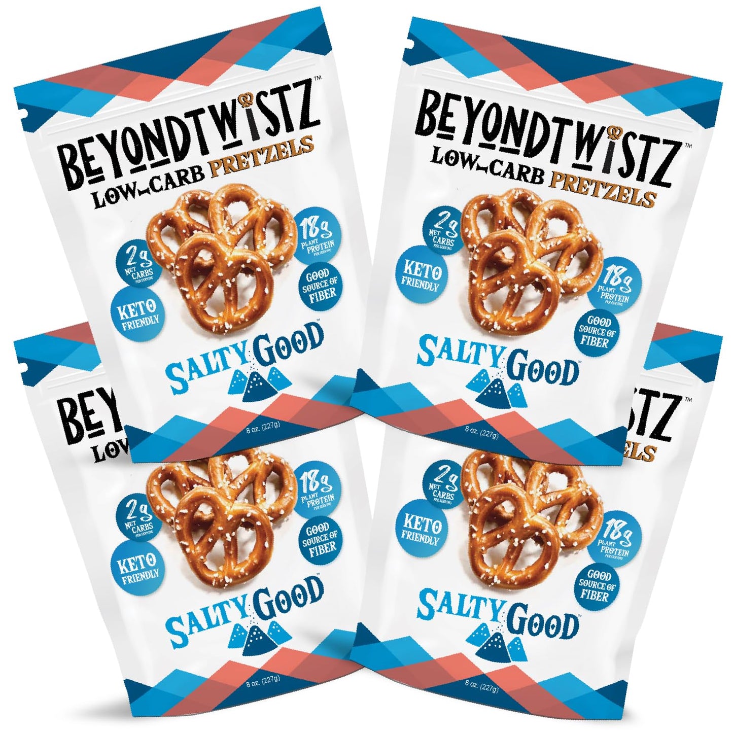 BeyondTwistz Low Carb Pretzels, Salty Good, Keto Friendly, 2g Net Carbs, 18g Protein, Powered By HealthSense® High Fiber Wheat Flour, Family Size 8oz