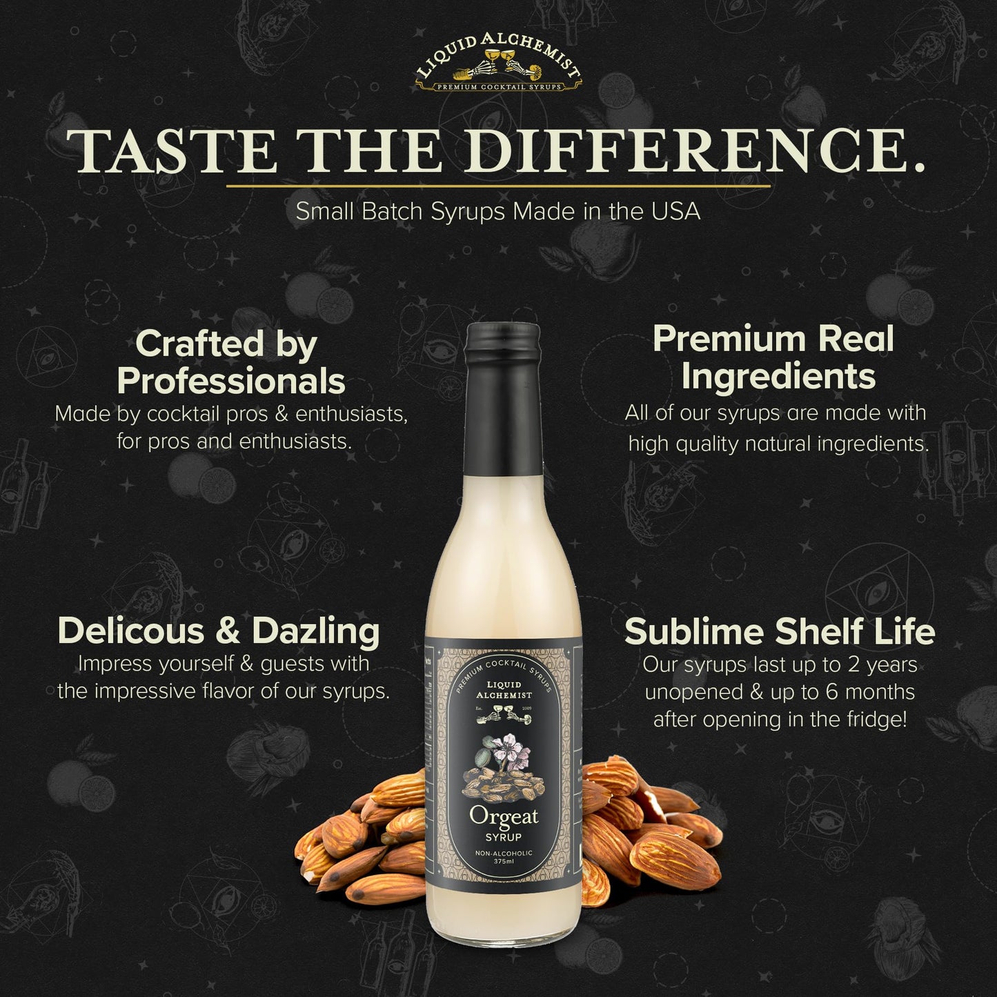 Liquid Alchemist Orgeat Syrup for Cocktails - Real Ingredients Make Our Almond Syrup the Perfect Mai Tai Mix - Non-GMO, Gluten Free & Vegan (12.7 oz)