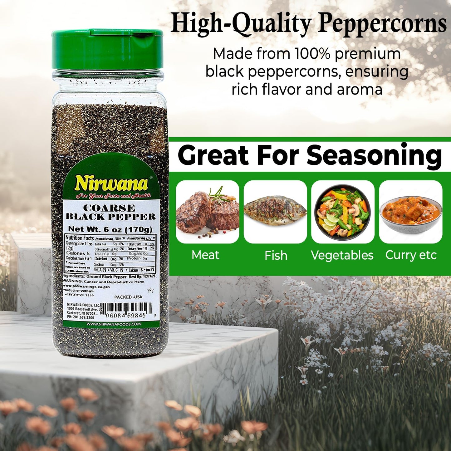 Coarse Black Pepper - Premium Grade Peppercorns for Grinder Refill, Bold Flavor for Cooking, Marinades & Seasoning - Perfect for Salt and Pepper