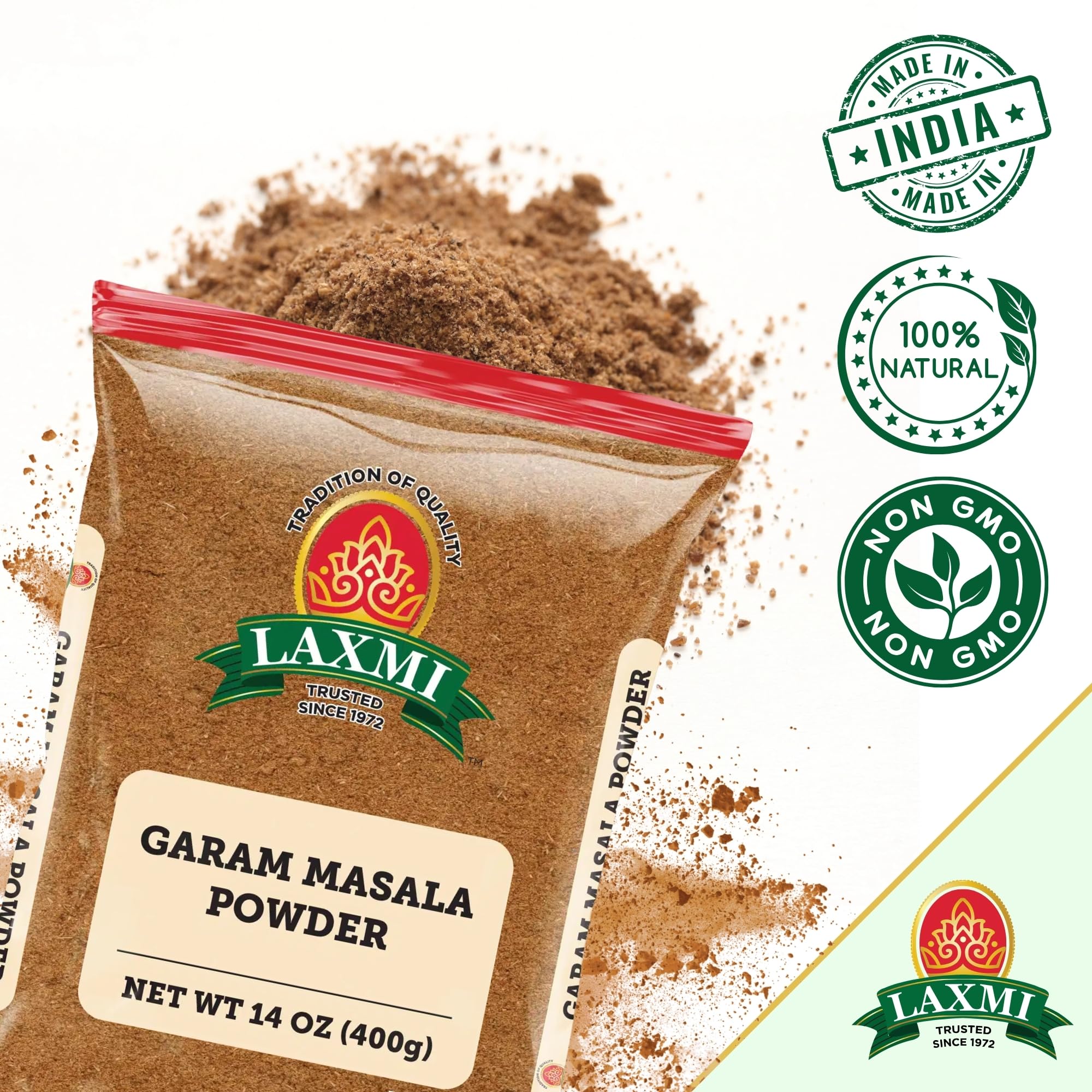 LAXMI Garam Masala Powder -14 oz - Traditional Indian Spice Blend - Salt-Free, Vegan, Non-GMO