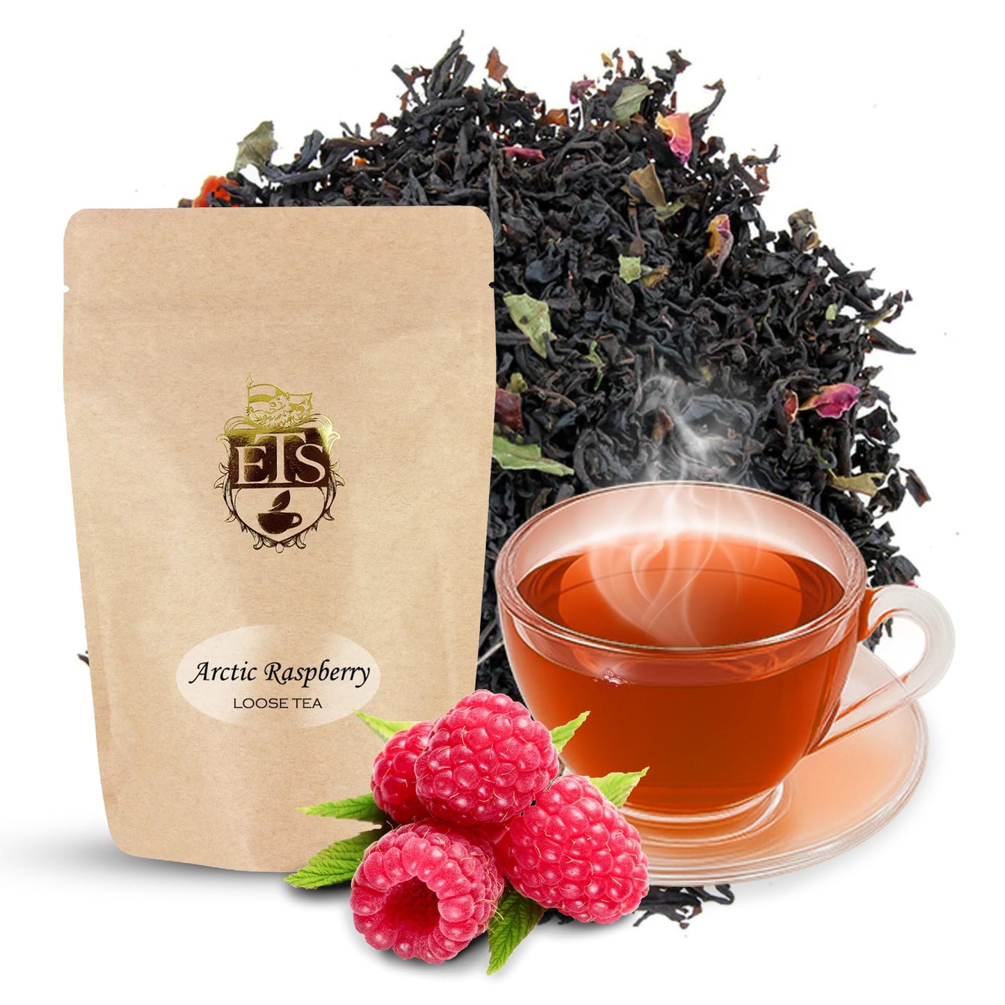 Arctic Raspberry Naturally Flavored Black Tea - Loose Leaf Pouch - 16oz | Fruity Berry Blend with Raspberry Pieces | Premium Ceylon Black Tea | Medium