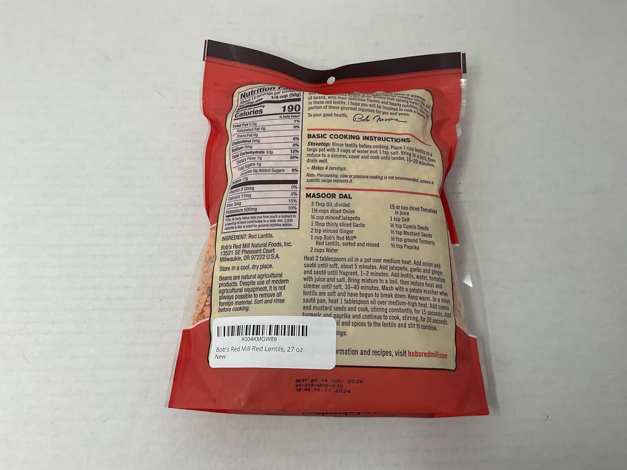 Bob's Red Mill Red Lentils, 27 oz