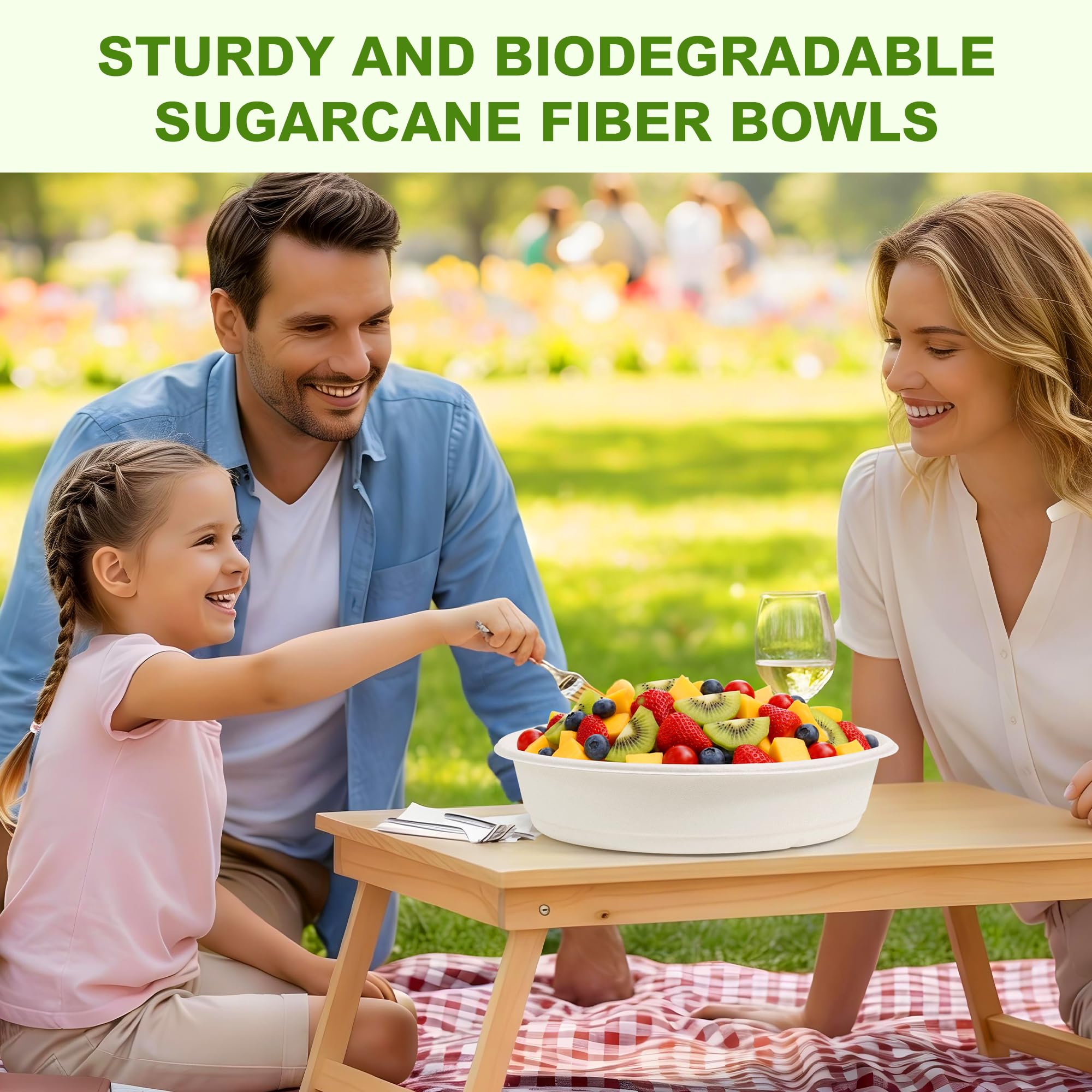 FEHHTO 50-Pack 105oz Extra Large Disposable Paper Salad Bowls, Heavy Duty Sugarcane Fiber Paper Serving Bowls for Pasta, Soup & Party Sharing