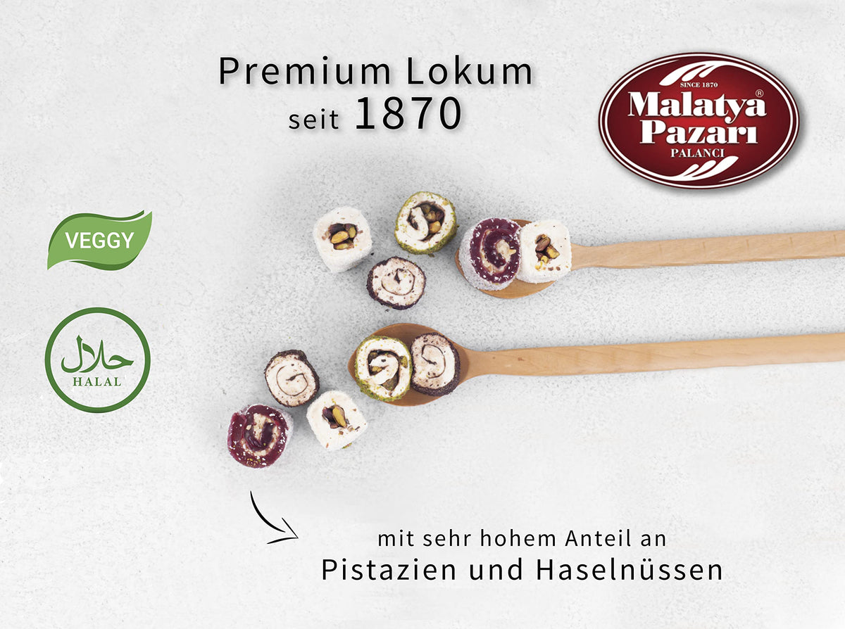 Malatya Pazari Assorted Turkish Delight Gift Box, Fruit Jelly Candy with Nuts, 4 Flavor Mix (Hazelnut, Pistachio, Blackberry, Chocolate), Sweet Treat