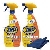 Zep Plus Bathroom Foaming Cleaner 32 oz (2 Units) with a Blue Microfiber Rag ECBD021 - Fight Soap Scum and Hard Water with our powerful Bathroom