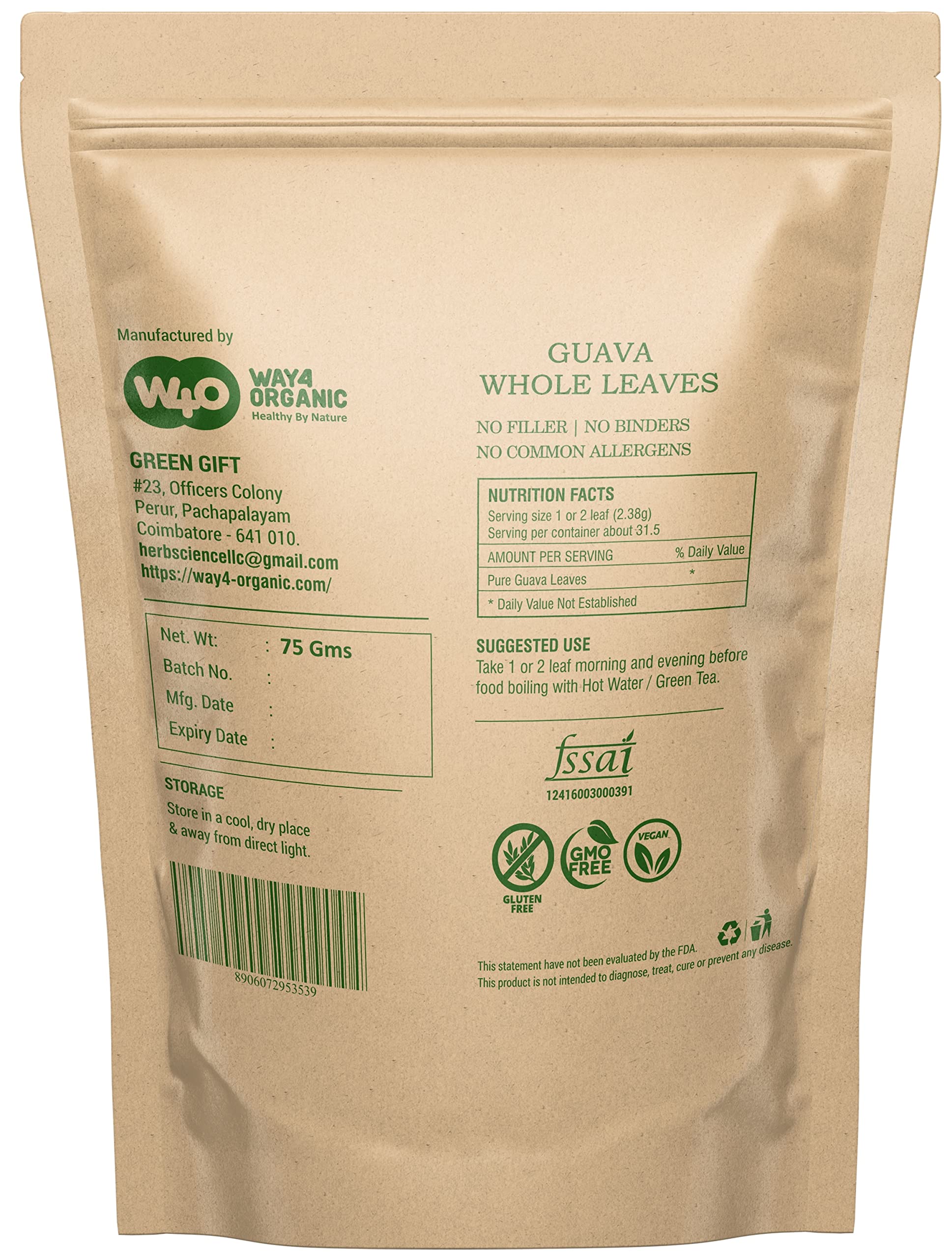 Guava Whole Dry Leaves 2.65 oz(75 grams), Loose Leaf Tea, 100% Pure Leaves