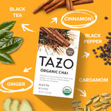 TAZO Organic Chai Black Tea Bags, Caffeinated tea, 16 Total Bags