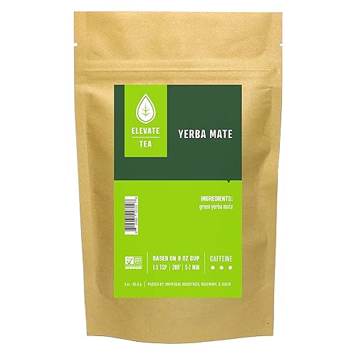 Elevate Tea Yerba Mate - Loose Leaf, High Caffeine, 3 oz Pouch - 30 Cups, Hot & Iced, No Artificials, 2 Pack