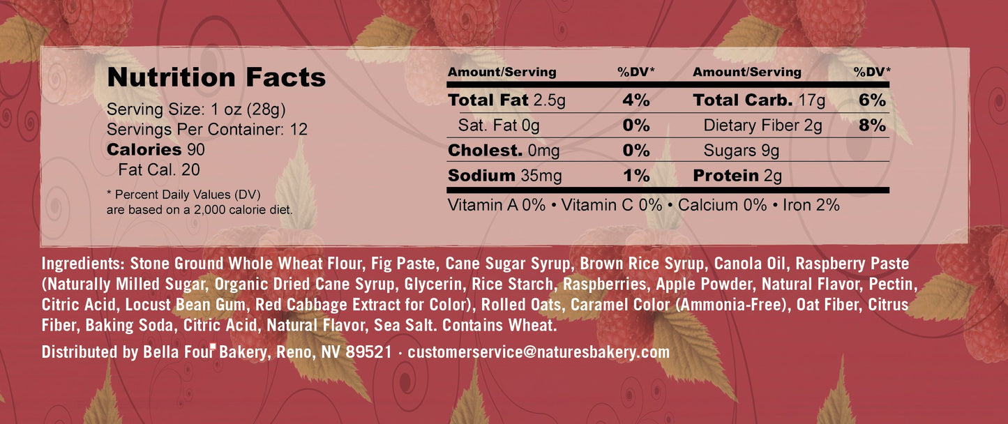 Nature's Bakery Whole Wheat Fig Bar, Raspberry, 6 Count (Pack of 12)