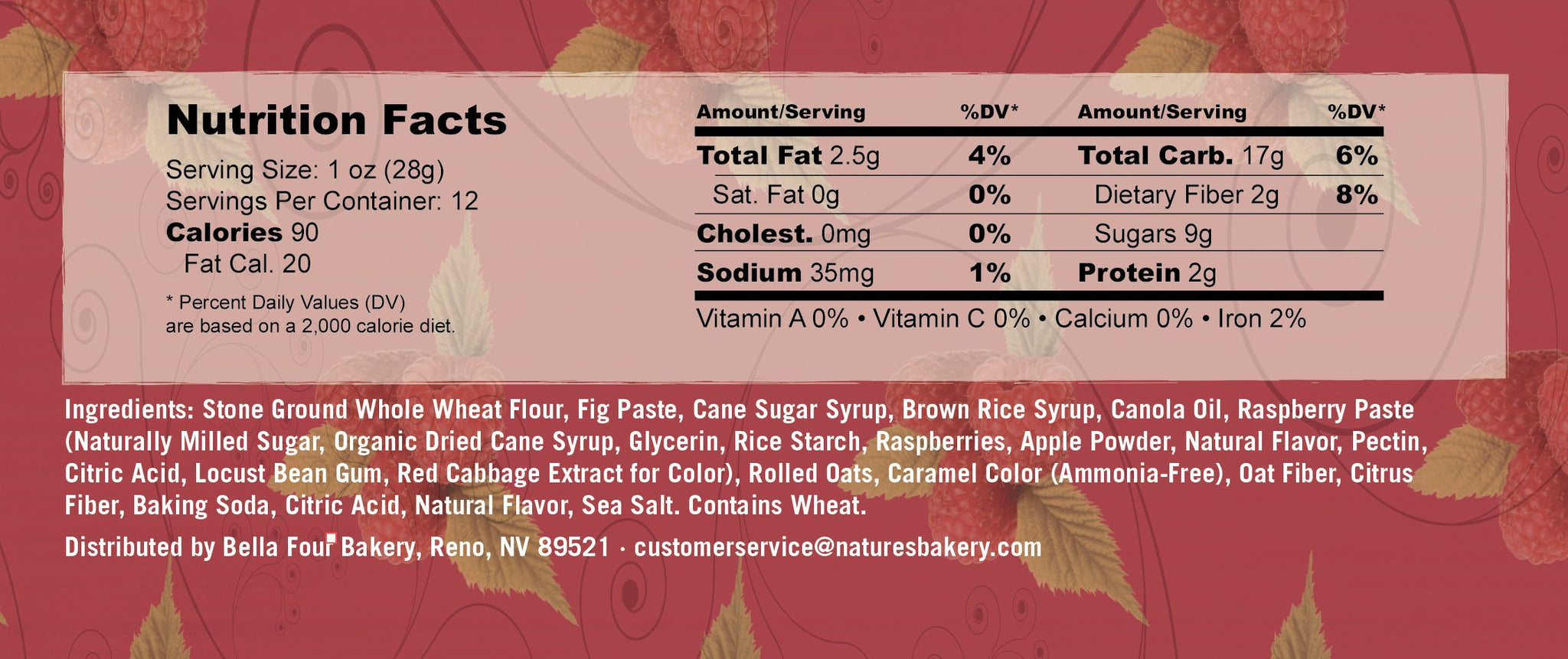 Nature's Bakery Whole Wheat Fig Bar, Raspberry, 6 Count (Pack of 12)
