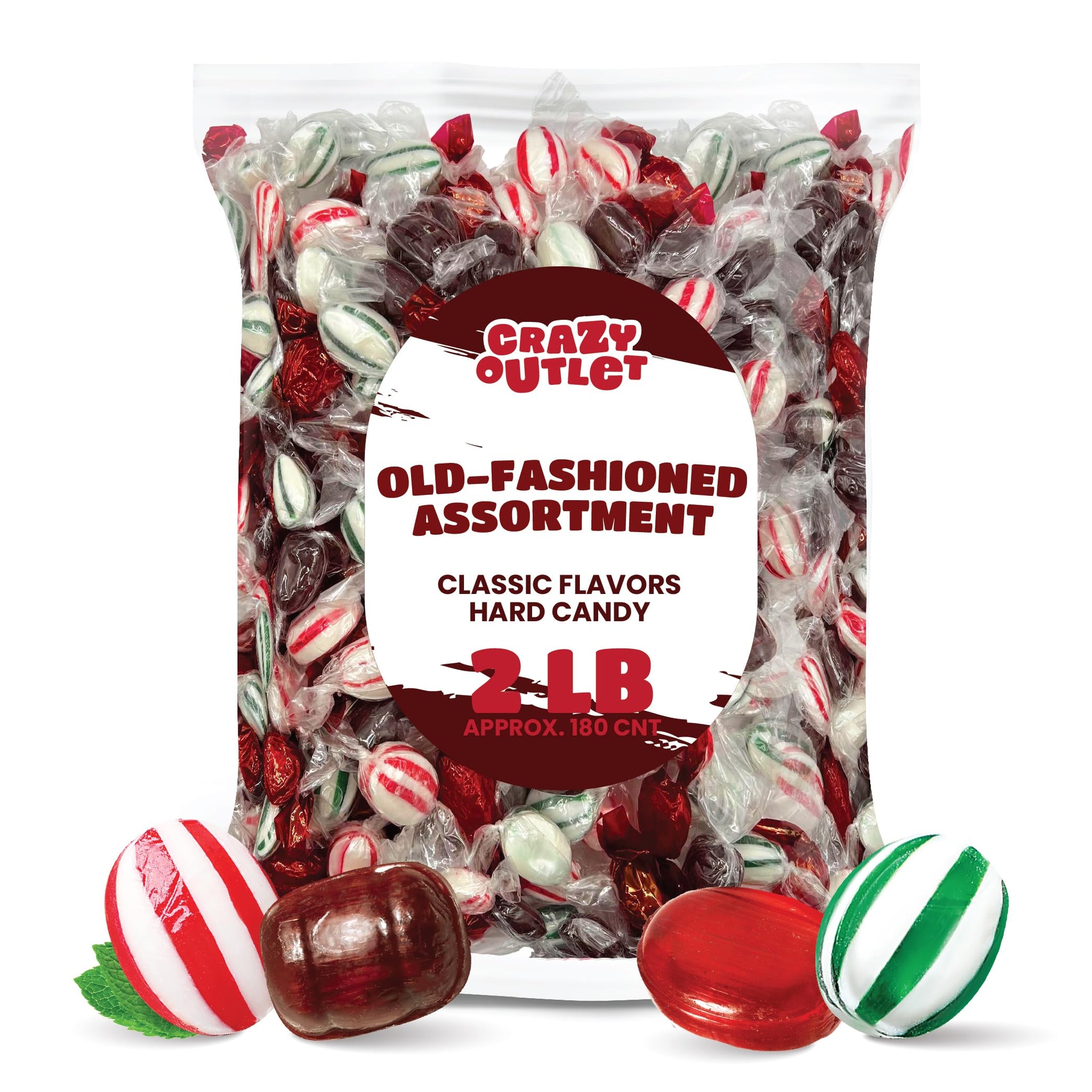 Hard Candy Assortment - 2 Pound Bulk Pack - Hard Candy Individually Wrapped - Old Fashioned Hard Candy - Root Beer Barrels, Cinnamon, Peppermint
