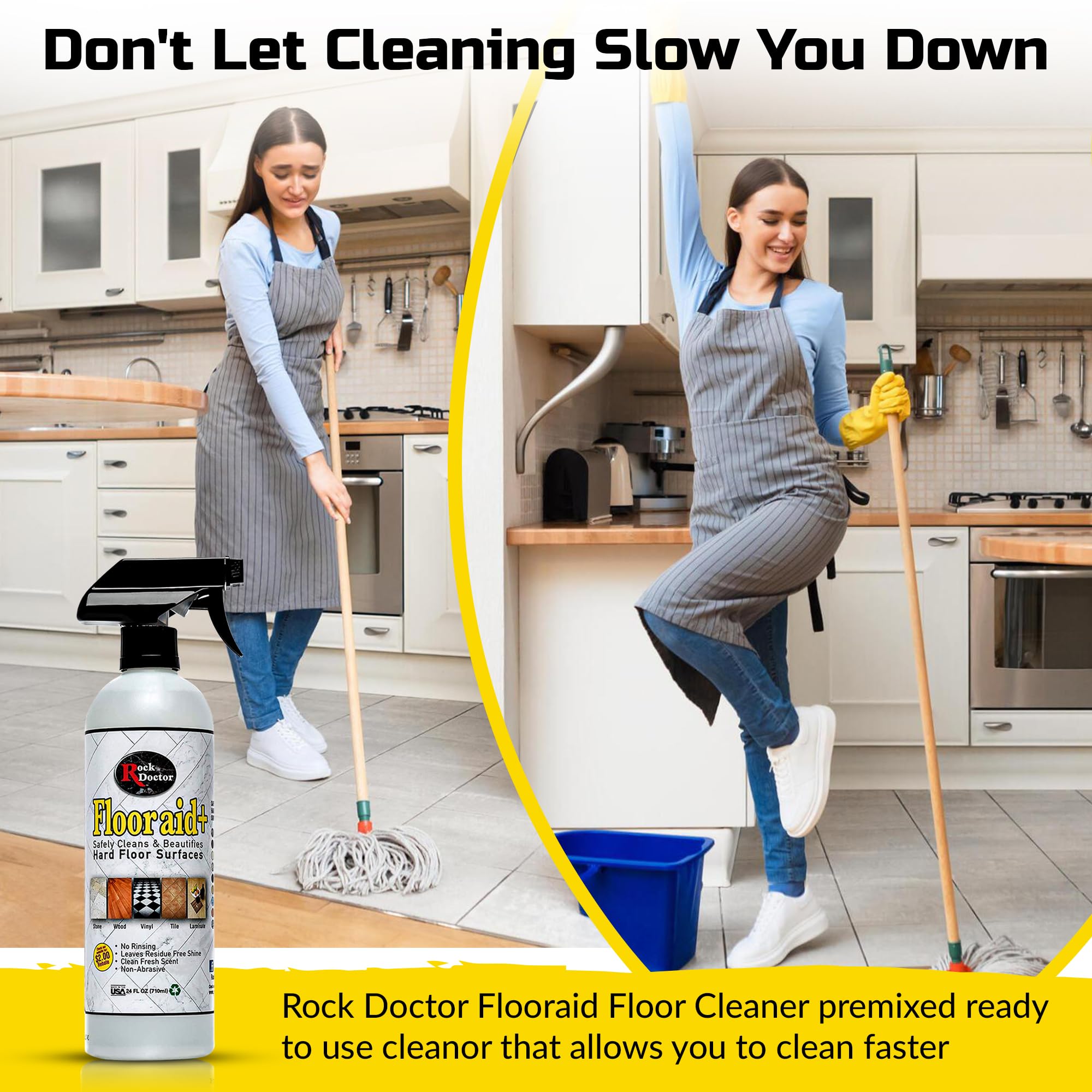 Flooraid+ Hard Floor Cleaner, Multi-Surface Formula for Tile, Stone, Laminate, and Granite, 24 oz, Cleaning 1 Pk