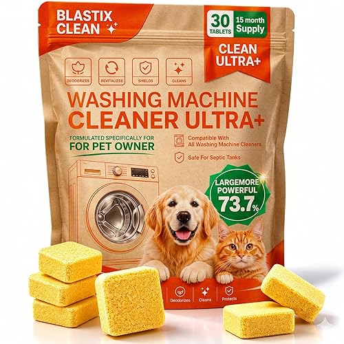 BLASTIX Washing Machine Cleaner 30 Tablets, Formulated for Pet Owners, Deep Cleaning for Front & Top Loader HE Laundry Machine, Extra 73.7%